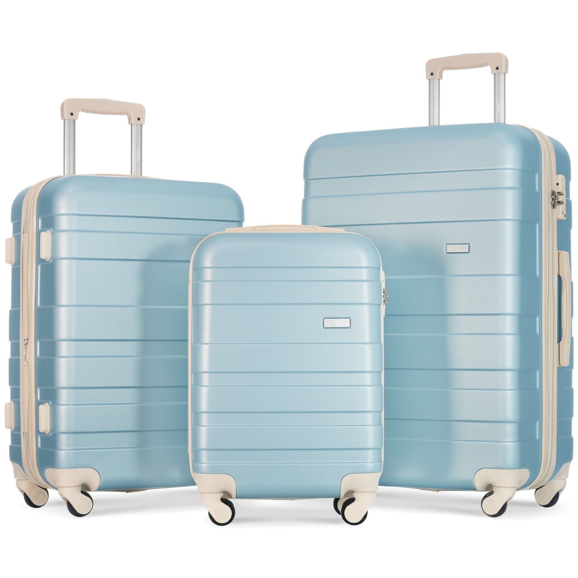 Luggage Sets New Model Expandable ABS Hardshell 3pcs Clearance Luggage Hardside Lightweight Durable Suitcase sets Spinner Wheels Suitcase with TSA Lock 20''24''28''( golden blue and beige)--1