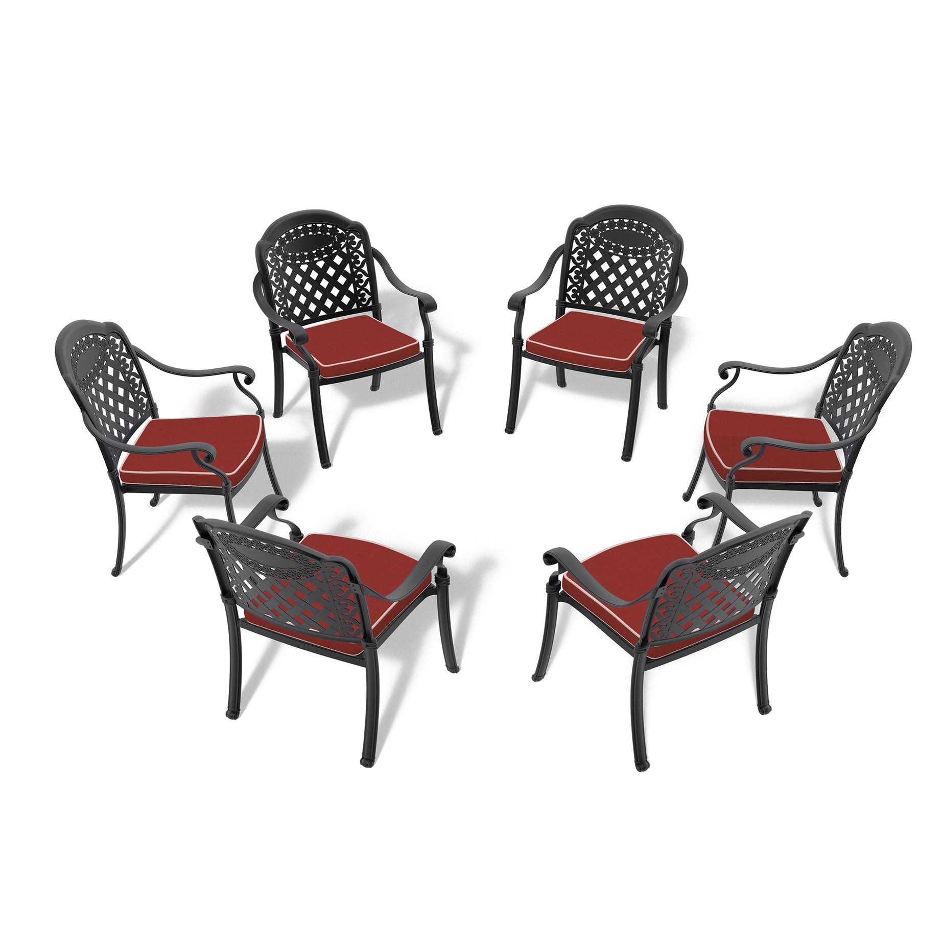 Cast Aluminum Patio Dining Chair 6PCS With Black Frame and Cushions In Random Colors--2