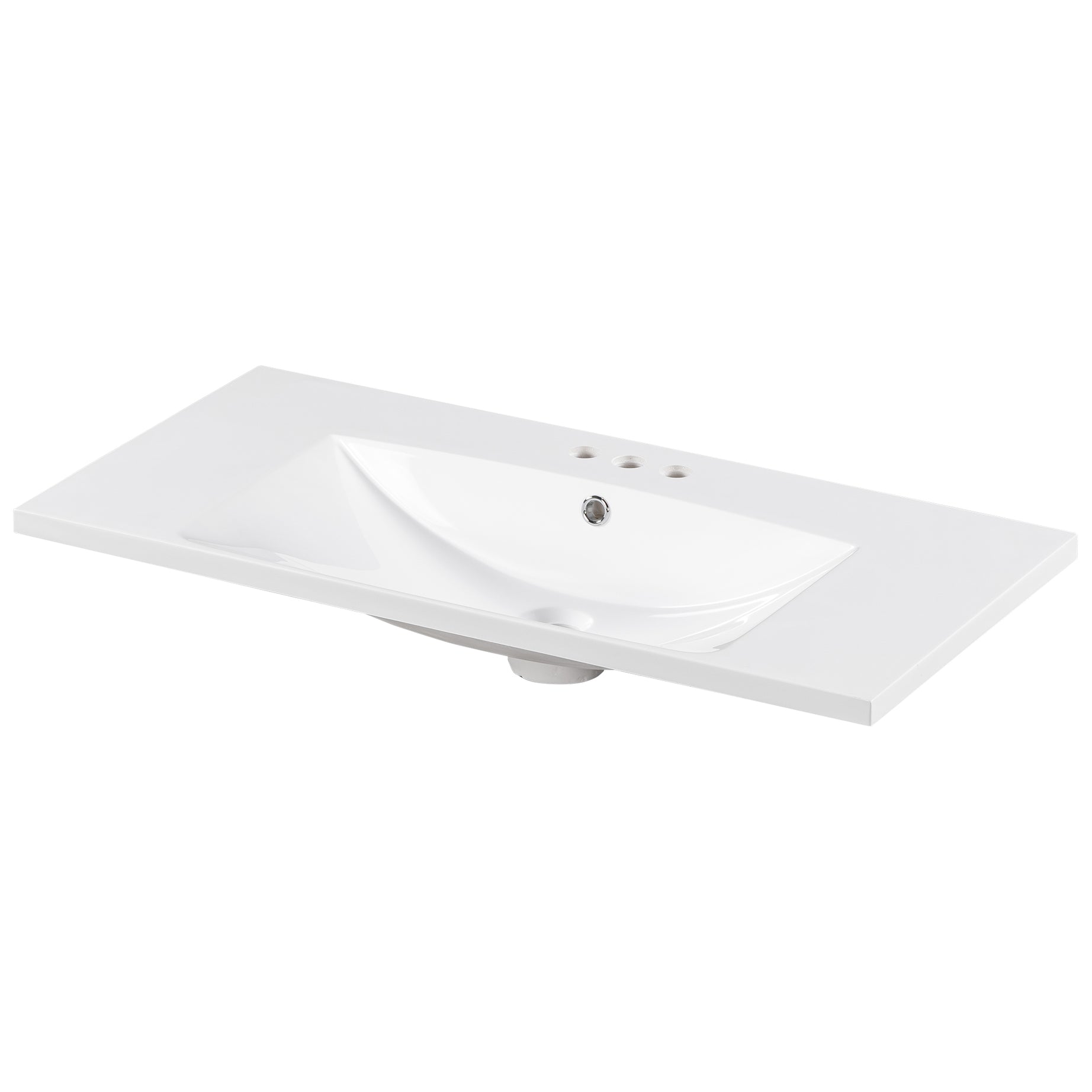 36" Single Bathroom Basin Sink, Vanity Top Only, 3-Faucet Holes, Resin--1