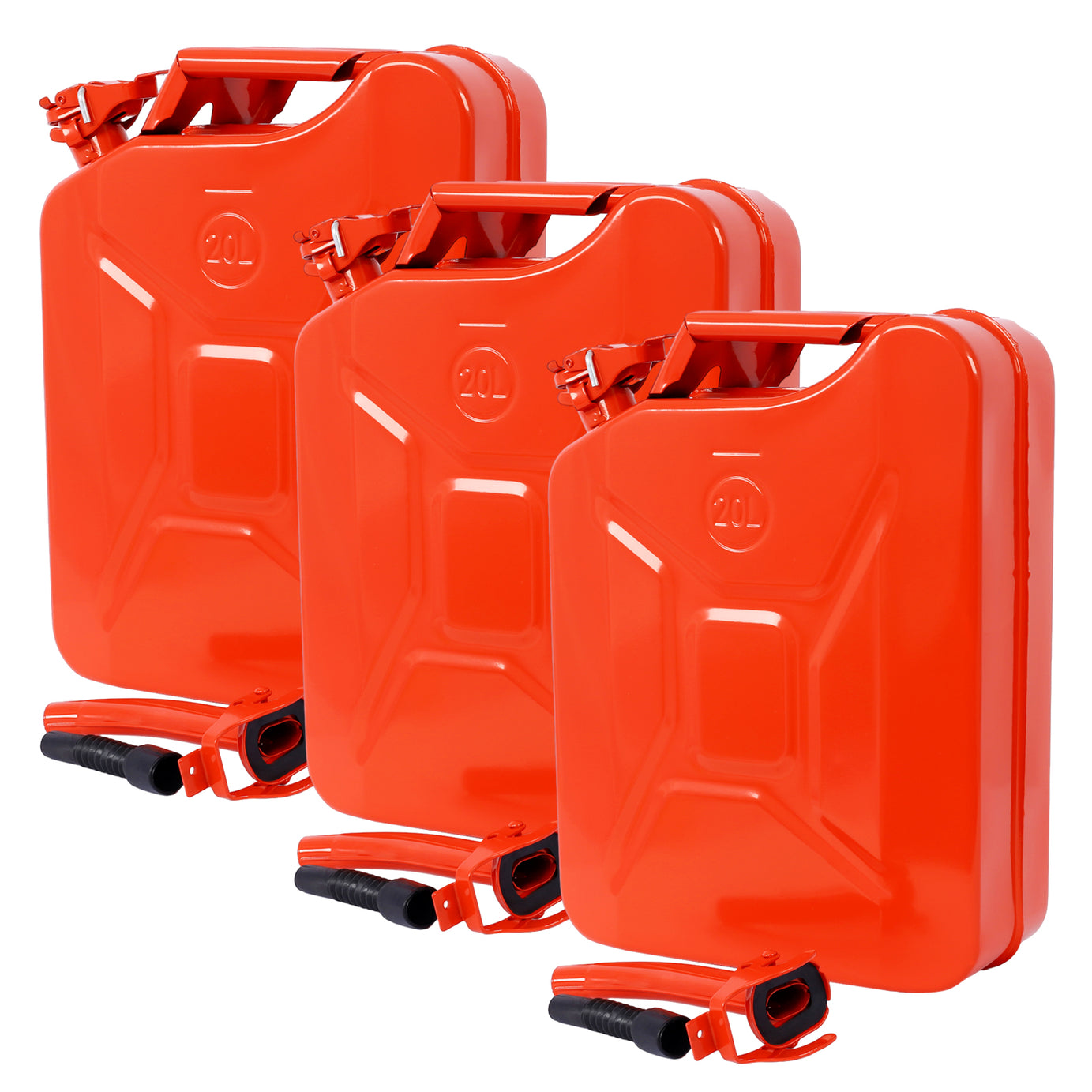 20 Liter (5 Gallon) Jerry Fuel Can with Flexible Spout, Portable Jerry Cans Fuel Tank Steel Fuel Can, Fuels Gasoline Cars, Trucks, Equipment,  RED 3pcs/set--1