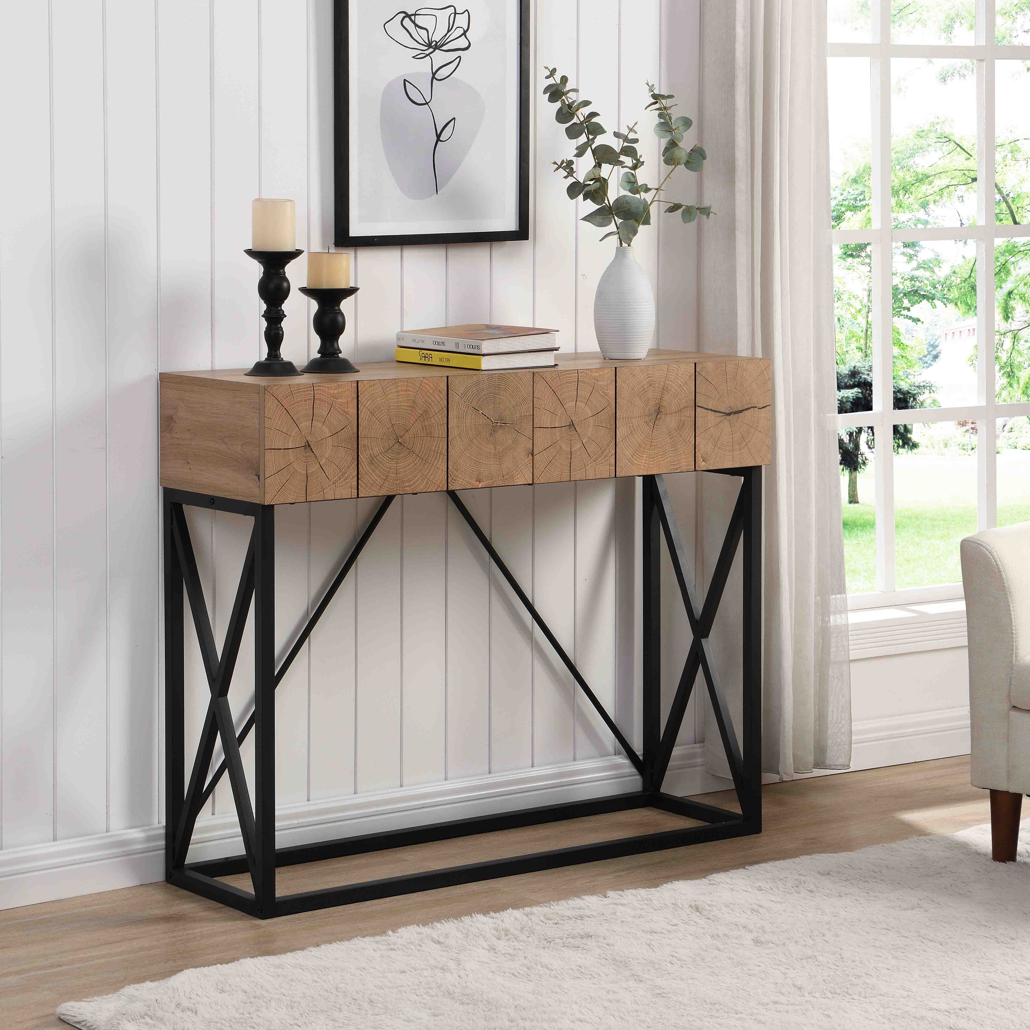 43.31'' Luxury Wood Sofa Table, Industrial Console Table for Entryway, Hallway Tables with Two Drawers for Living Room--1