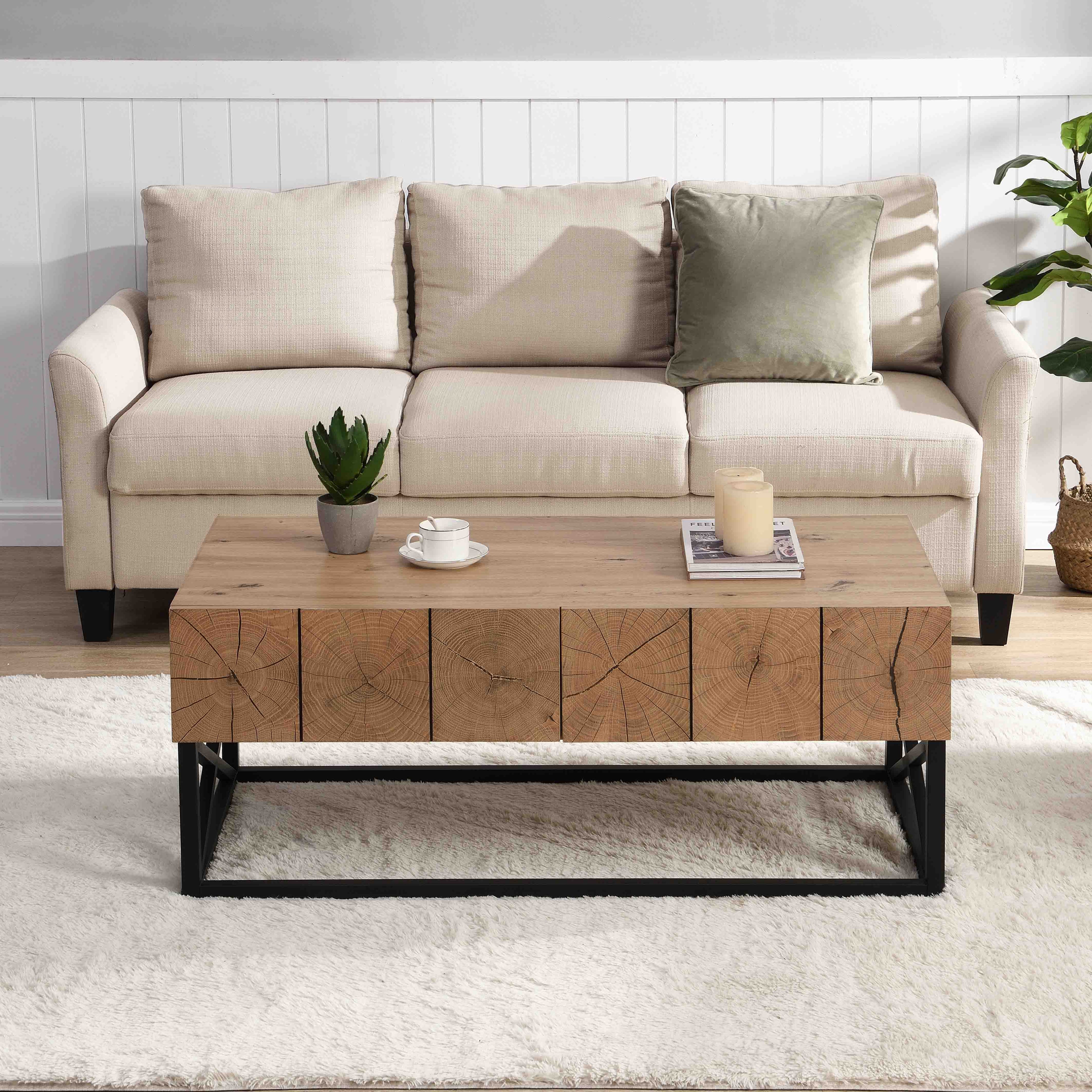 43.31'' Luxury Coffee Table with Two Drawers, Industrial Coffee Table for Living Room, Bedroom & Office--1