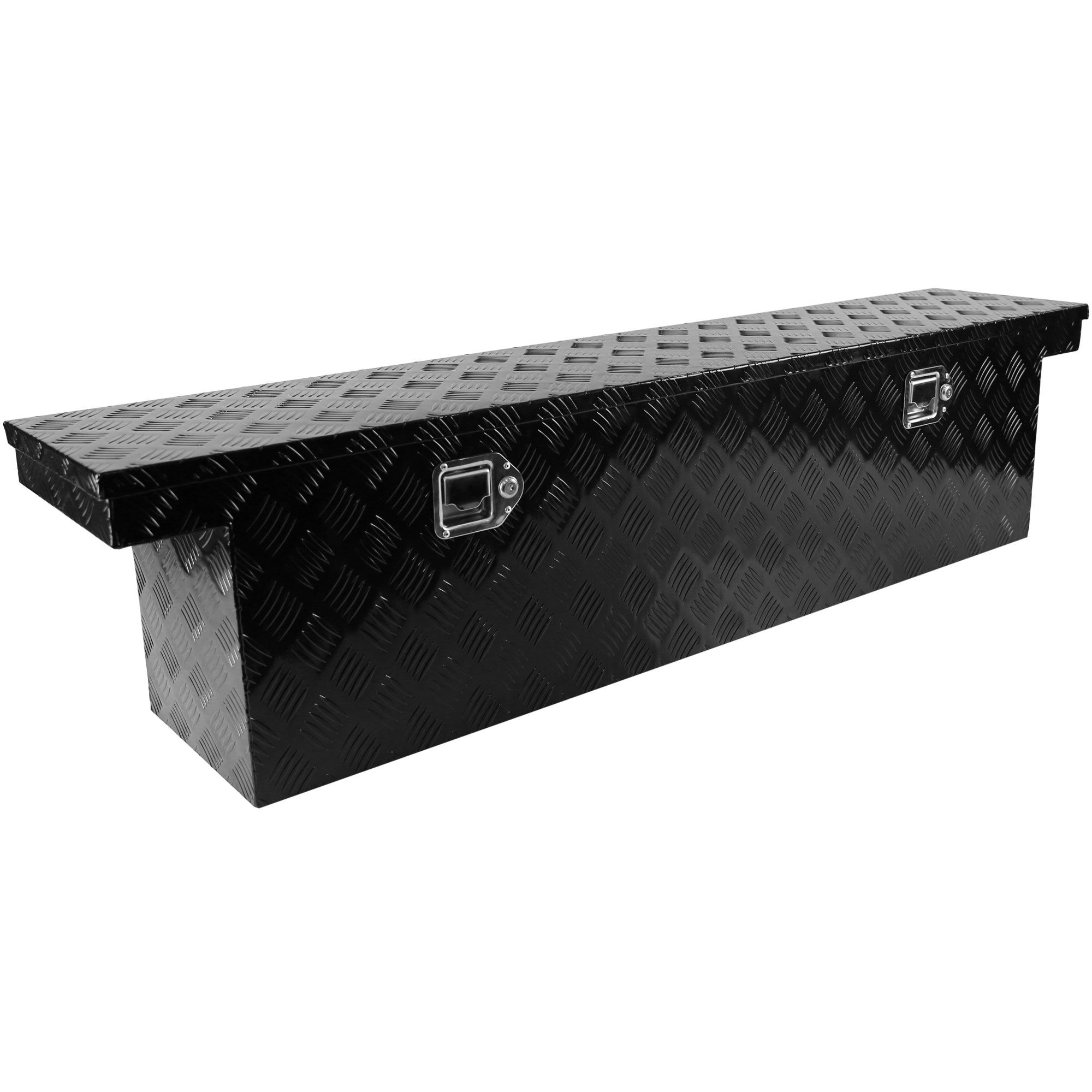 60.2"(L) x 12.2"(W) x 14.4"(H) Pickup Truck Bed Tool Box Trailer Tool Box for Bed of Truck,Aluminum Stripes Toolbox for Truck RV Tralier,Chrome Latch,Black Surface--1