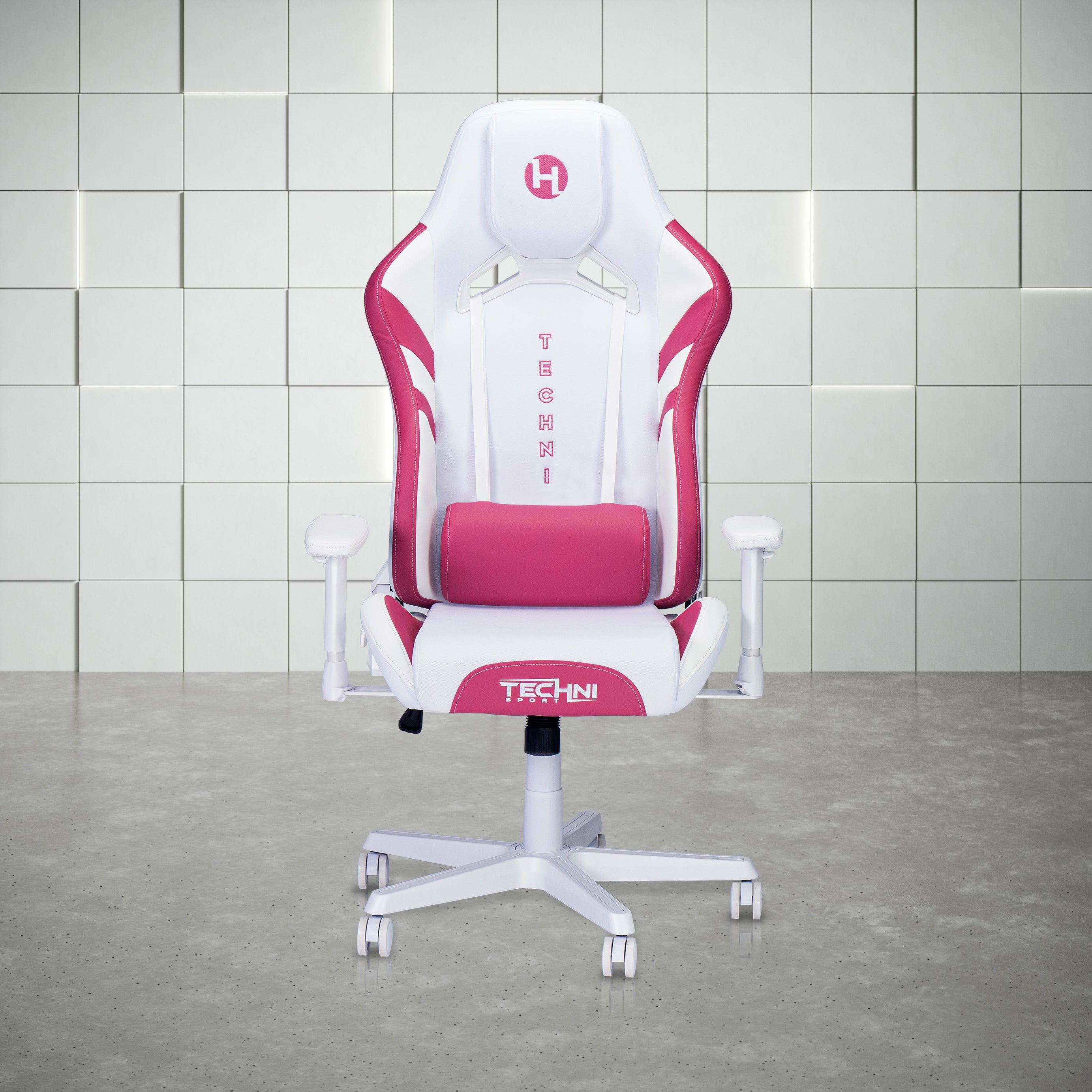 Techni Sport TSF72 Echo Gaming Chair - White with Pink--1