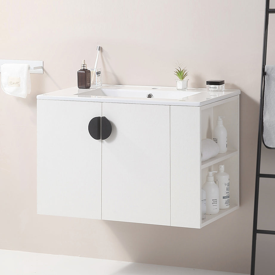 30" Bathroom Vanity with Sink,with two Doors Cabinet Bathroom Vanity Set with Side right Open Storage Shelf,Solid Wood,Excluding faucets,white--1