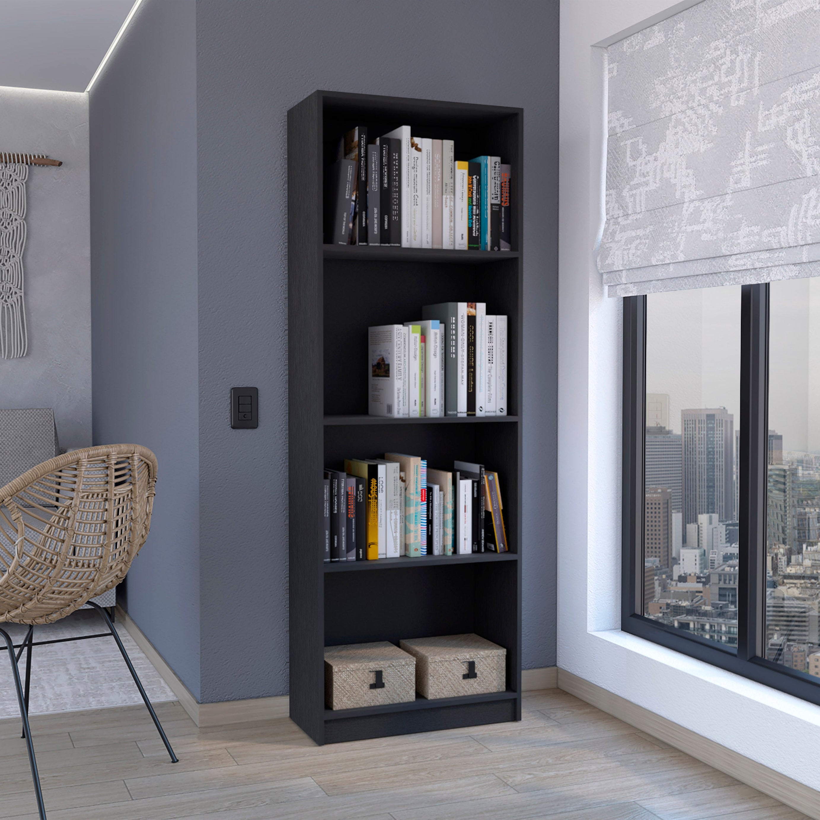 Home Bookcase with 4-Shelf Modern Display Unit for Books and Decor -Black -Office--1