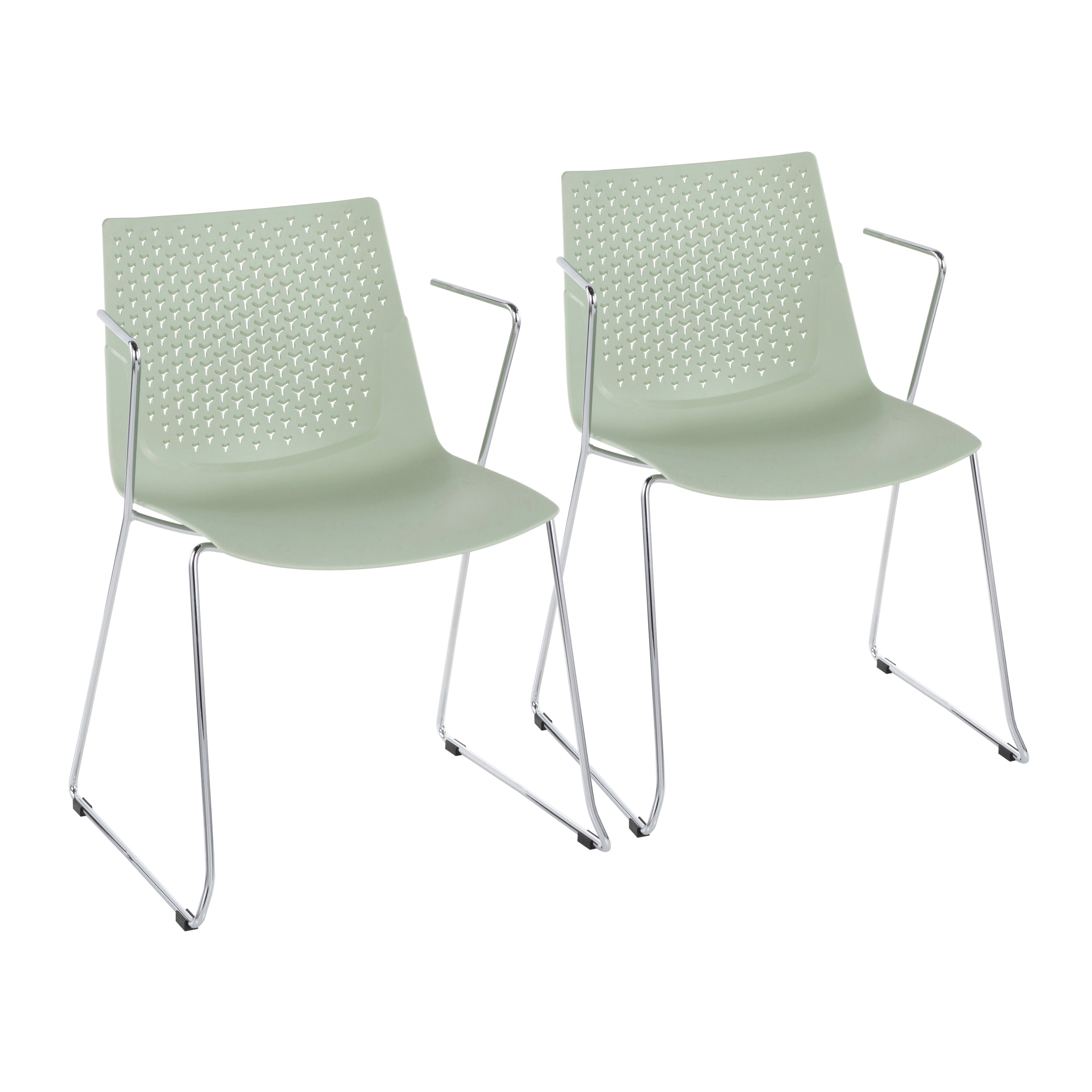 Matcha Contemporary Chair in Chrome and Green by LumiSource - Set of 2--1