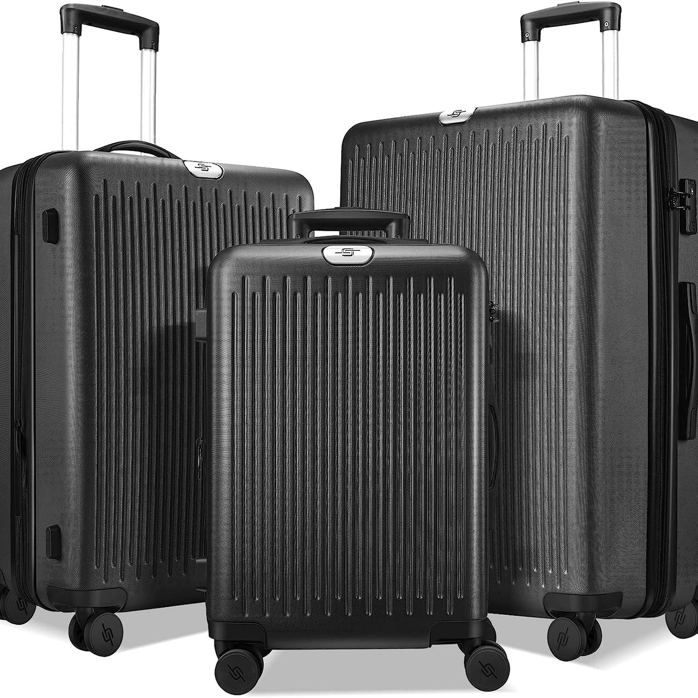 3 Piece Luggage Sets Expandable, Hardshell Travel Suitcase with Double Spinner Wheels and TSA Lock, (Black)--1