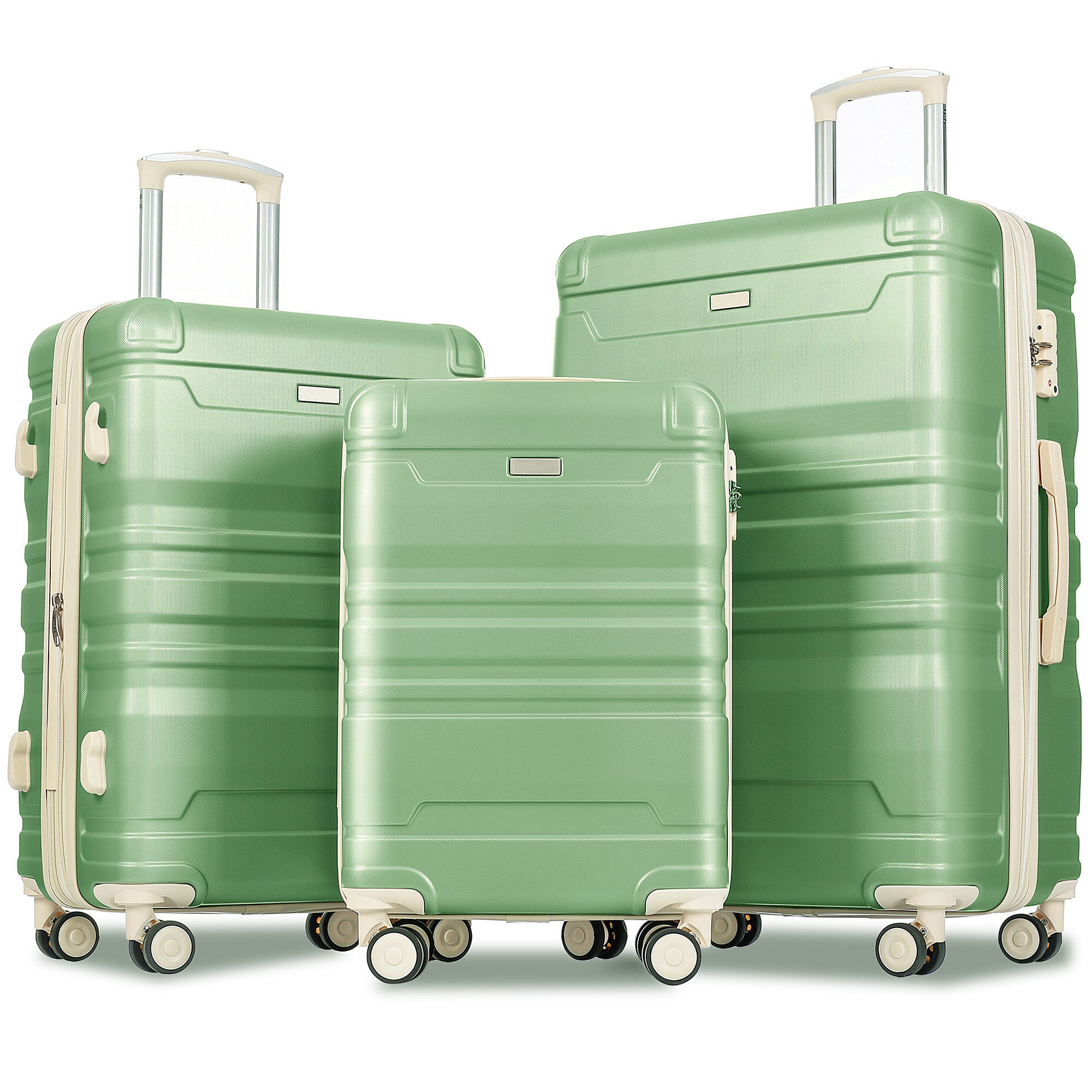 Luggage Sets New Model Expandable ABS Hardshell 3pcs Clearance Luggage Hardside Lightweight Durable Suitcase sets Spinner Wheels Suitcase with TSA Lock 20''24''28''(grass green and beige)--1