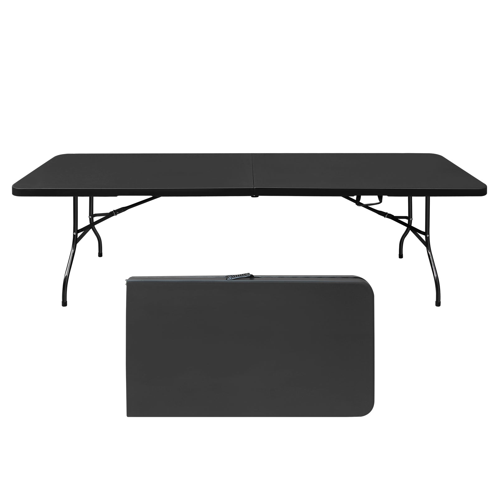 8ft Folding Table, Portable Plastic Table for Camping, Picnics, Parties, High Load Bearing Foldable Table Black--1