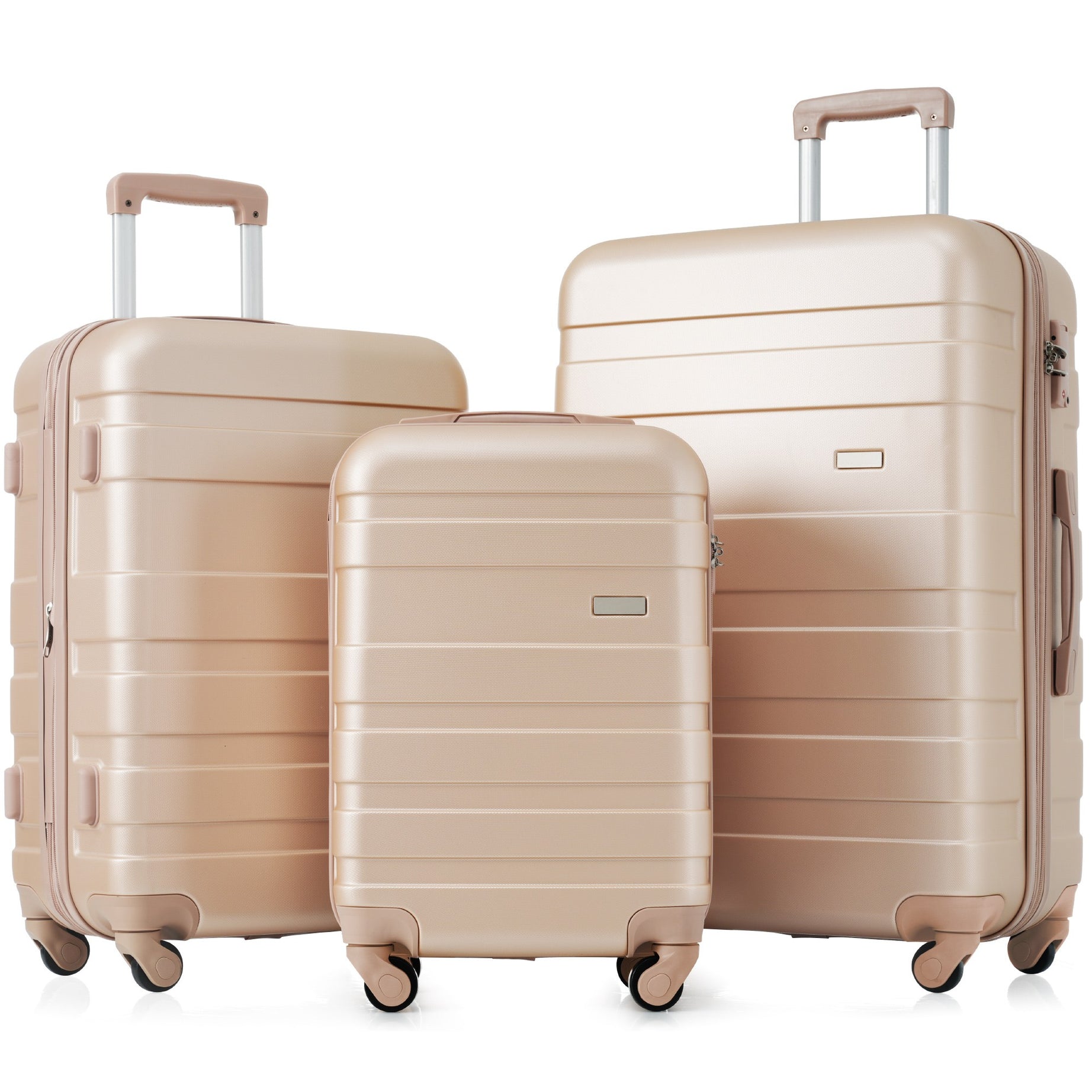 Luggage Sets New Model Expandable ABS Hardshell 3pcs Clearance Luggage Hardside Lightweight Durable Suitcase sets Spinner Wheels Suitcase with TSA Lock 20''24''28''( Champagne)--1