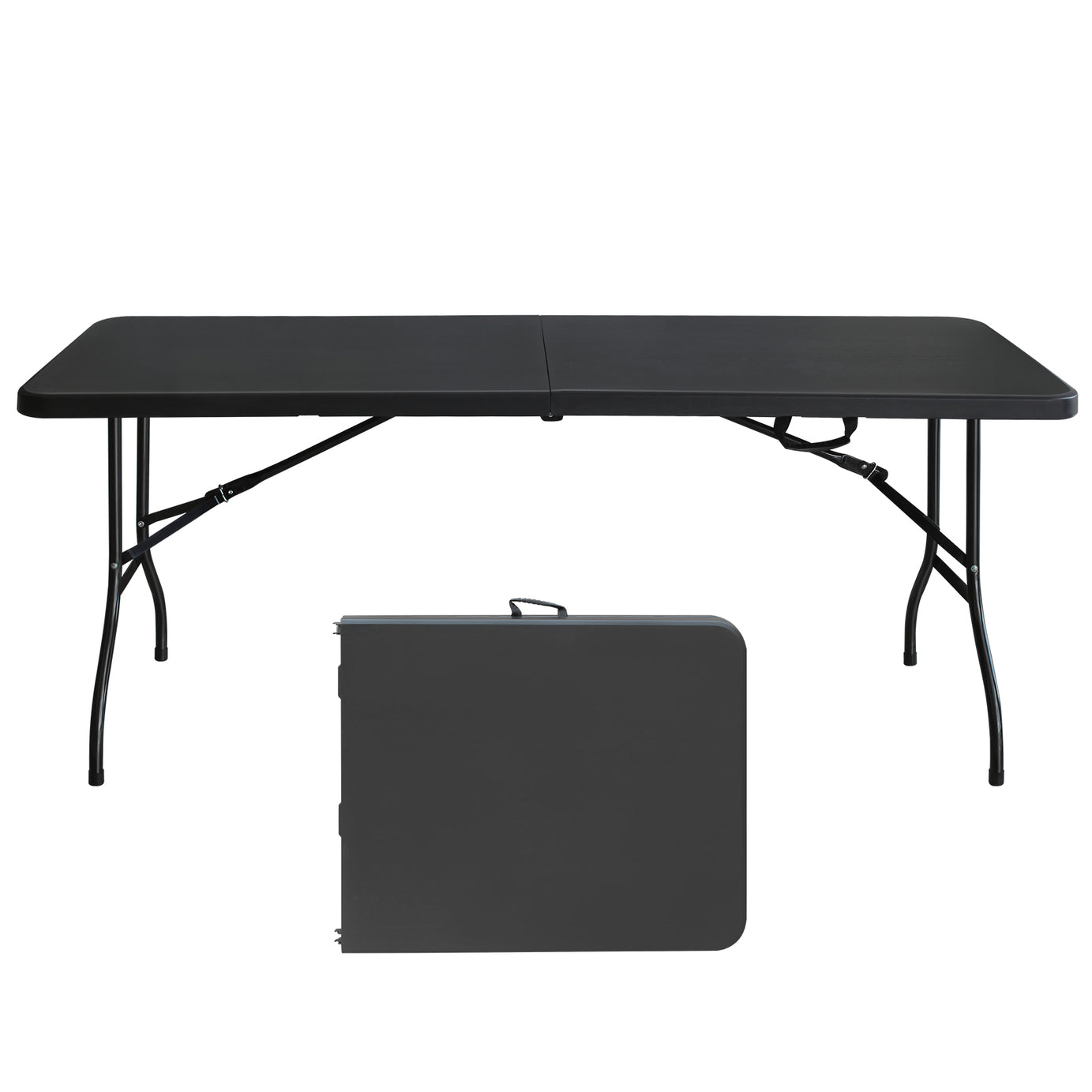 6ft Folding Table, Portable Plastic Table for Camping, Picnics, Parties, High Load Bearing Foldable Table Black--1