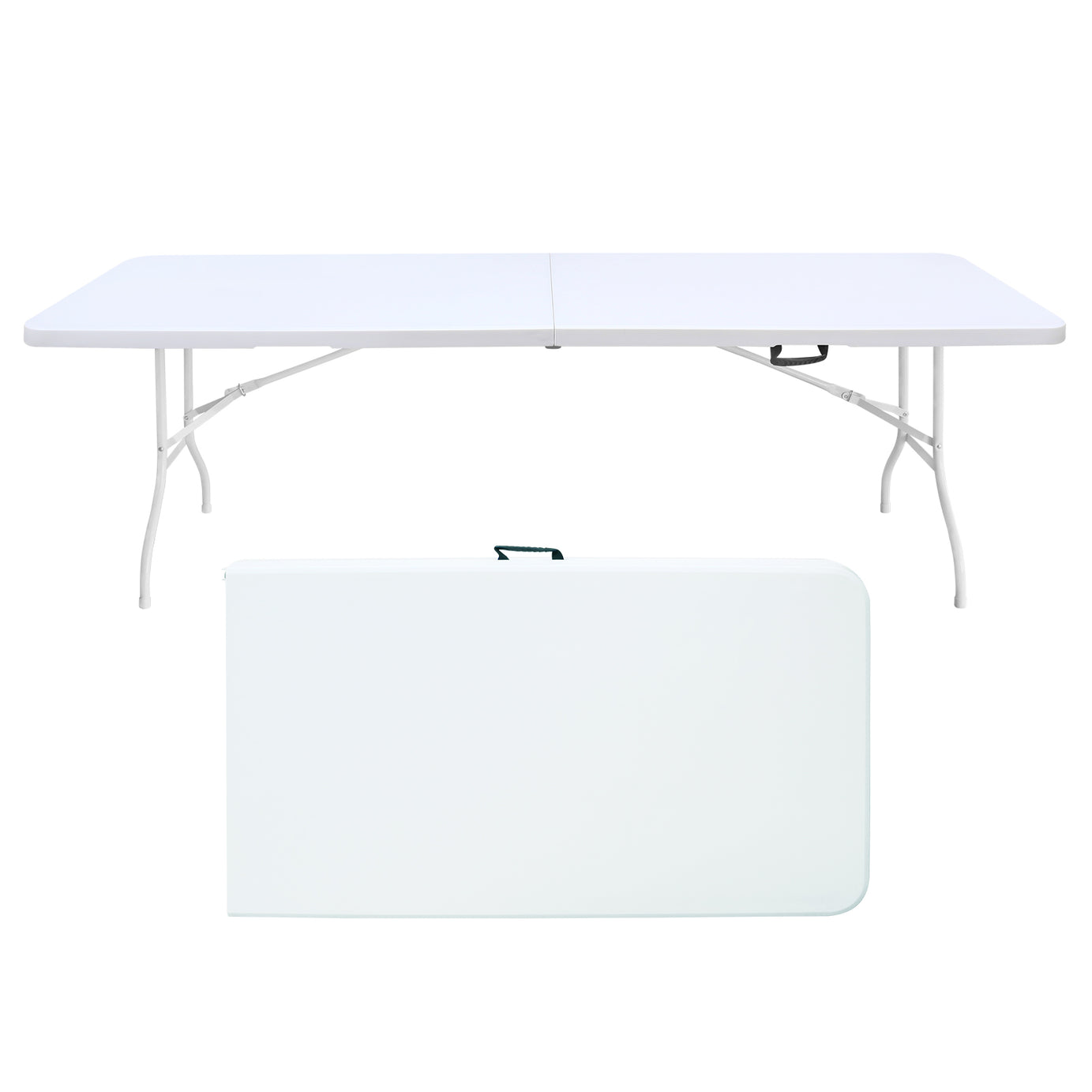 8ft Folding Table, Portable Plastic Table for Camping, Picnics, Parties, High Load Bearing Foldable Table White--1