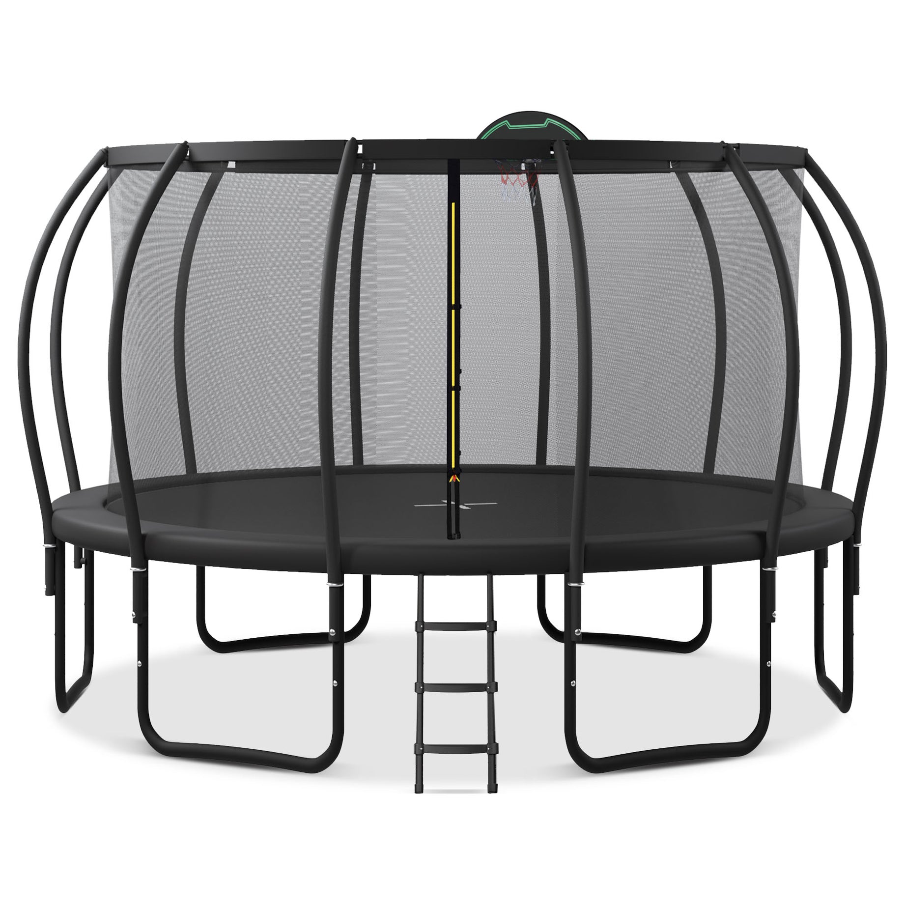 15FT Trampoline for Kids with Upgraded ArcPole and Composite TopLoop for Safety Enclosure, Plus Basketball Board and 12 Ground Stakes, Outdoor Recreational Playset Balance Physical Training Trampoline--1