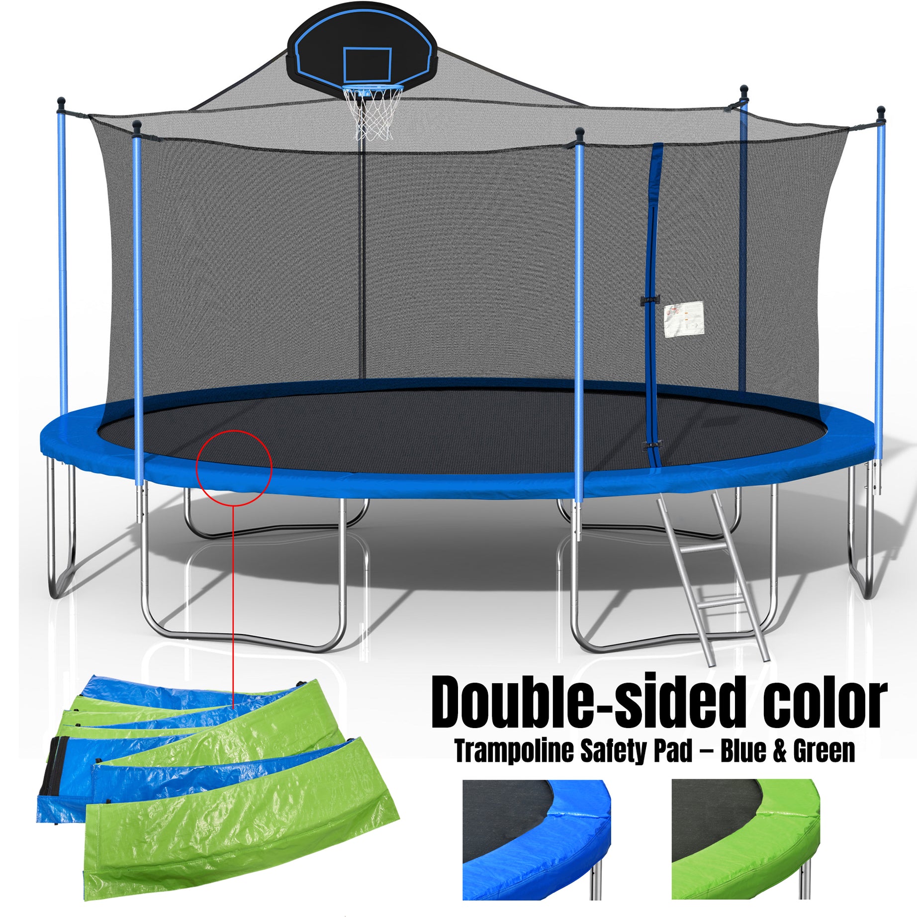 16FT Trampoline for Adults & Kids with Basketball Hoop, Double-sided cover,Outdoor Trampolines w/Ladder and Safety Enclosure Net for Kids and Adults--1