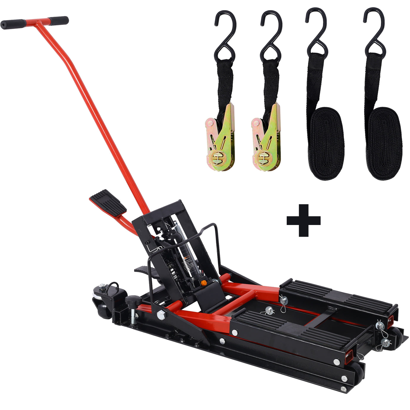 Hydraulic Motorcycle Lift Jack, 1500 LBS Capacity ATV Scissor Lift Jack, Portable Motorcycle Lift Table with 4 Wheels, Hydraulic Foot-Operated Hoist Stand for Motorcycle ATV UTV with tie down--1