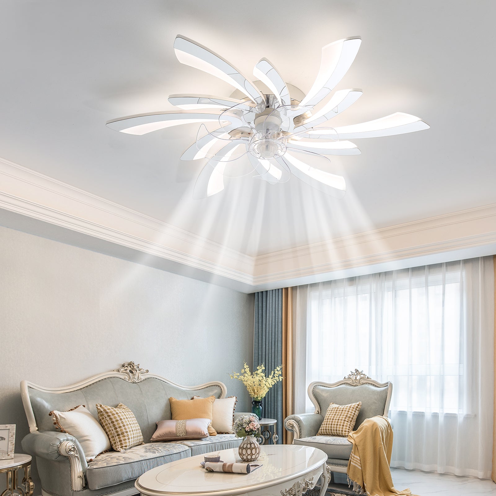 30.7In Ceiling Fan with Lights, Remote Control 3 Color Temperatures,6 Gear wind Speed Fan Light--1