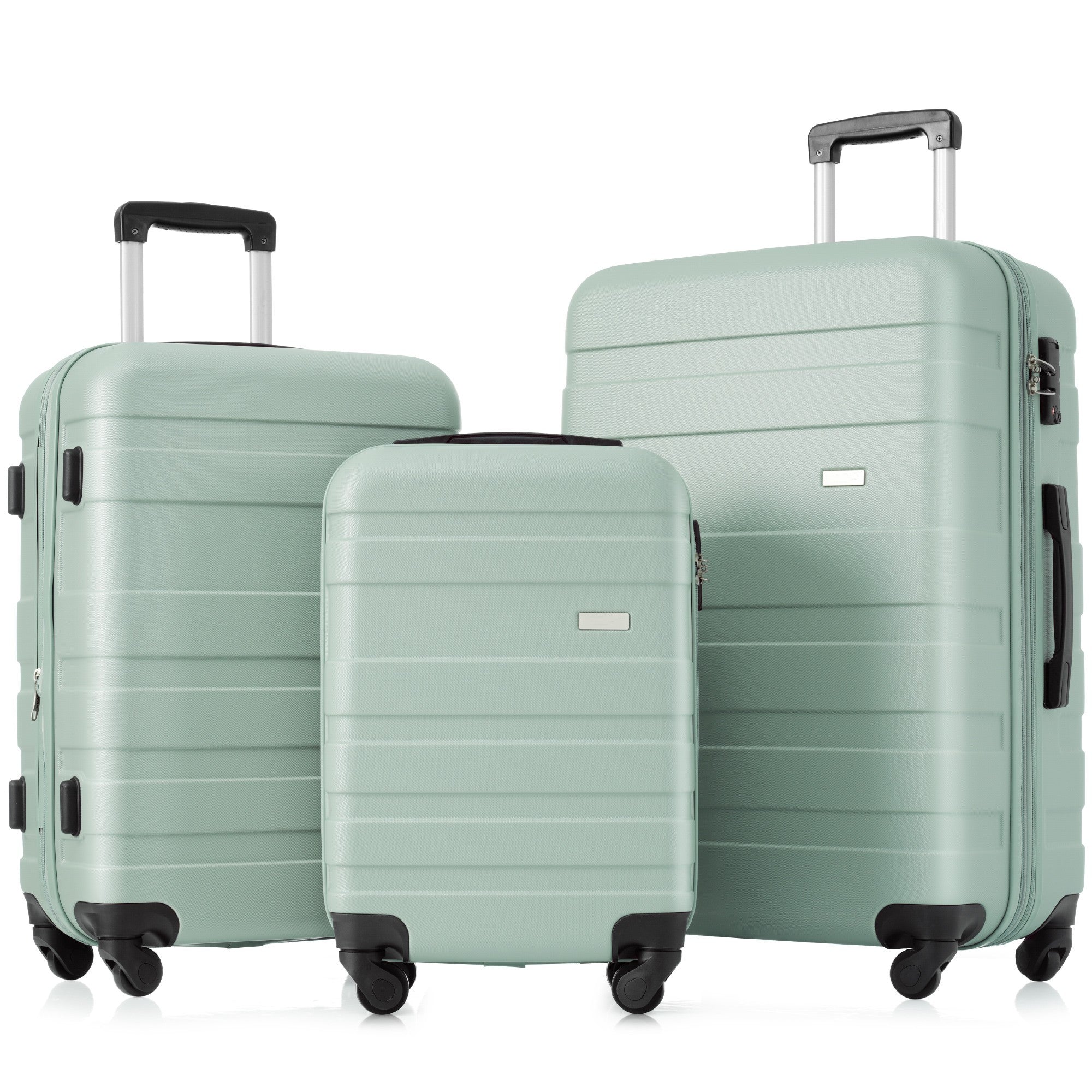 Luggage Sets New Model Expandable ABS Hardshell 3pcs Clearance Luggage Hardside Lightweight Durable Suitcase sets Spinner Wheels Suitcase with TSA Lock 20''24''28''( Green)--1