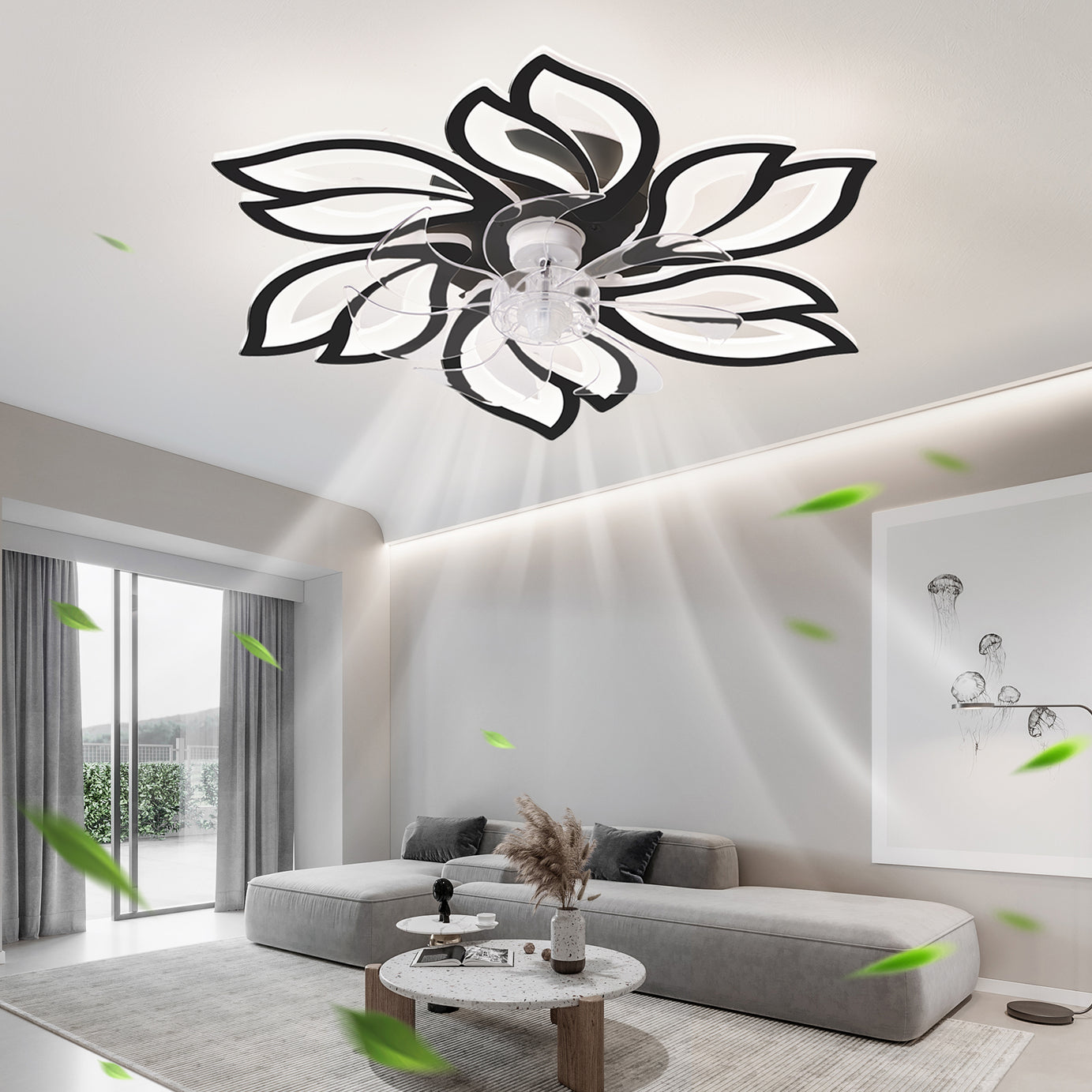 25.5In Ceiling Fan with Lights, Remote Control 3 Color Temperatures,6 Gear wind Speed Fan Light--1