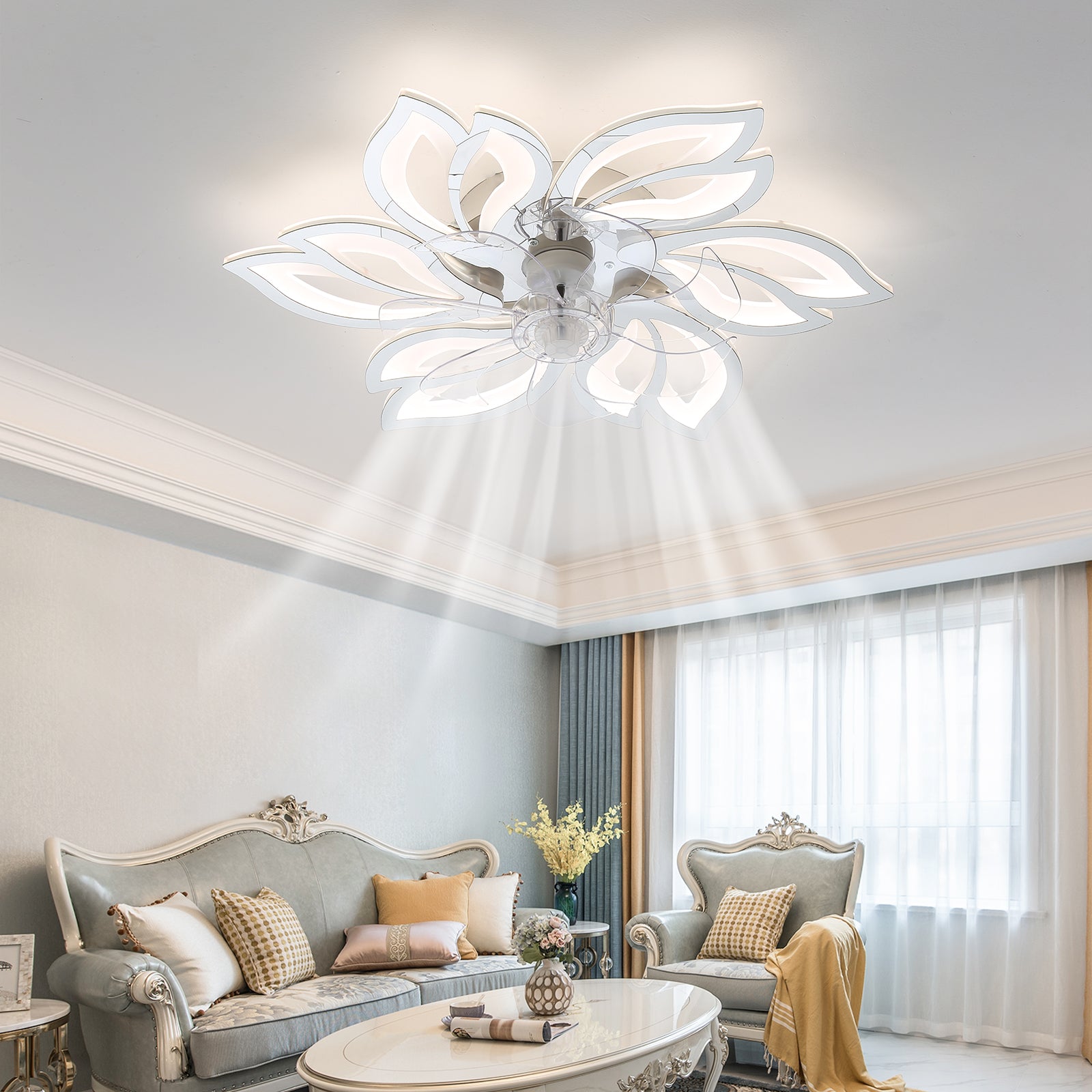 25.5In Ceiling Fan with Lights, Remote Control 3 Color Temperatures,6 Gear wind Speed Fan Light--1