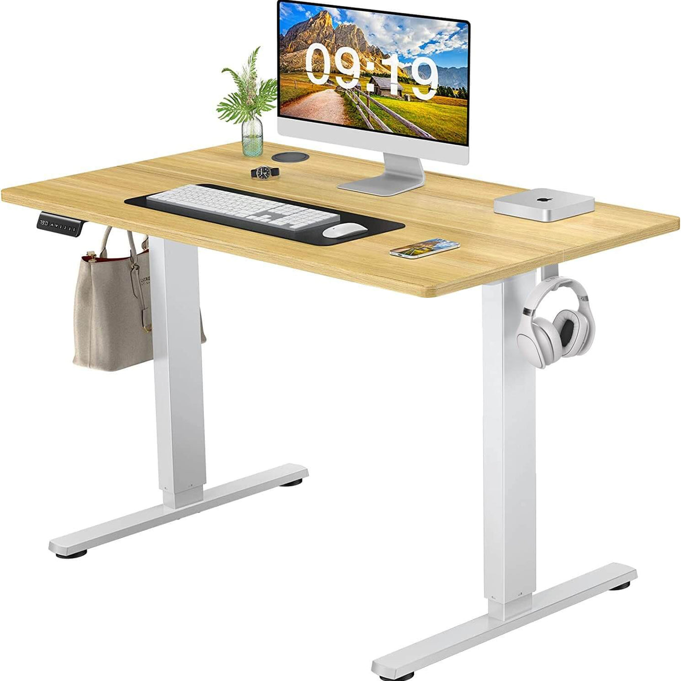 Electric Height Adjustable Standing Desk,Sit to Stand Ergonomic Computer Desk,Yellow,40'' x 24"--1