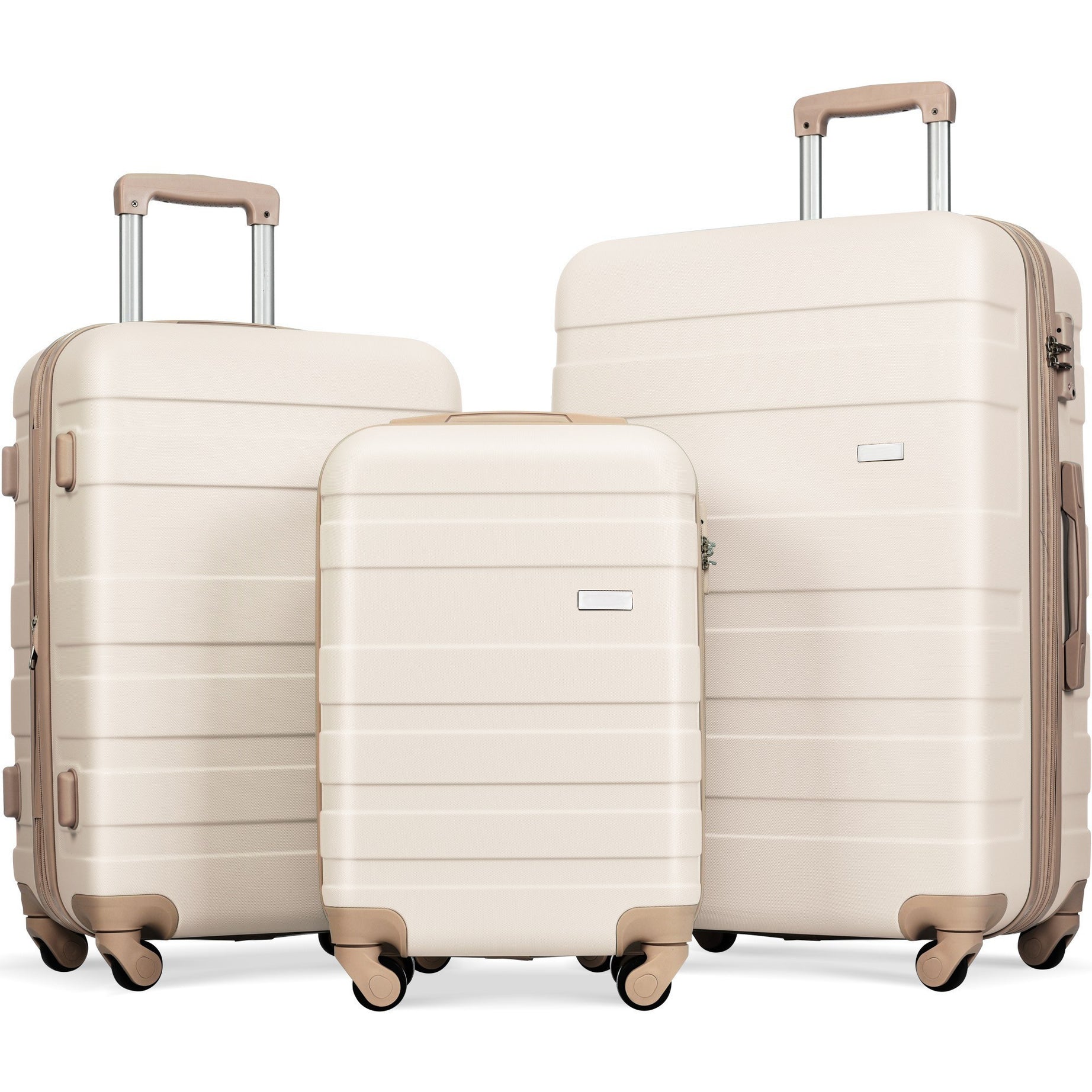 Luggage Sets New Model Expandable ABS Hardshell 3pcs Clearance Luggage Hardside Lightweight Durable Suitcase sets Spinner Wheels Suitcase with TSA Lock 20''24''28''( Ivory and Golden)--1