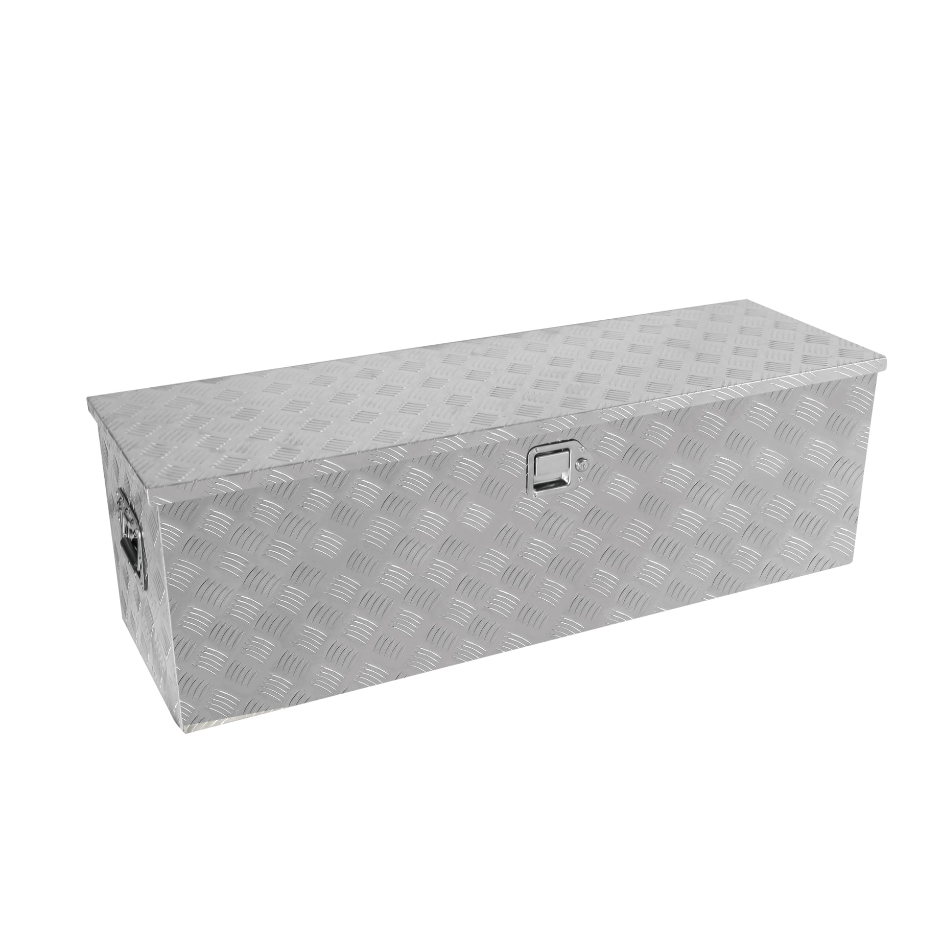 48 Inch Heavy Duty Silver Aluminum Stripes Plated Tool long Box Pick Up Truck Bed RV Trailer Toolbox Storage Organizer, Waterproof Underbody Tool Box Storage with Lock and Key (48"×15.2"×15.2")--1