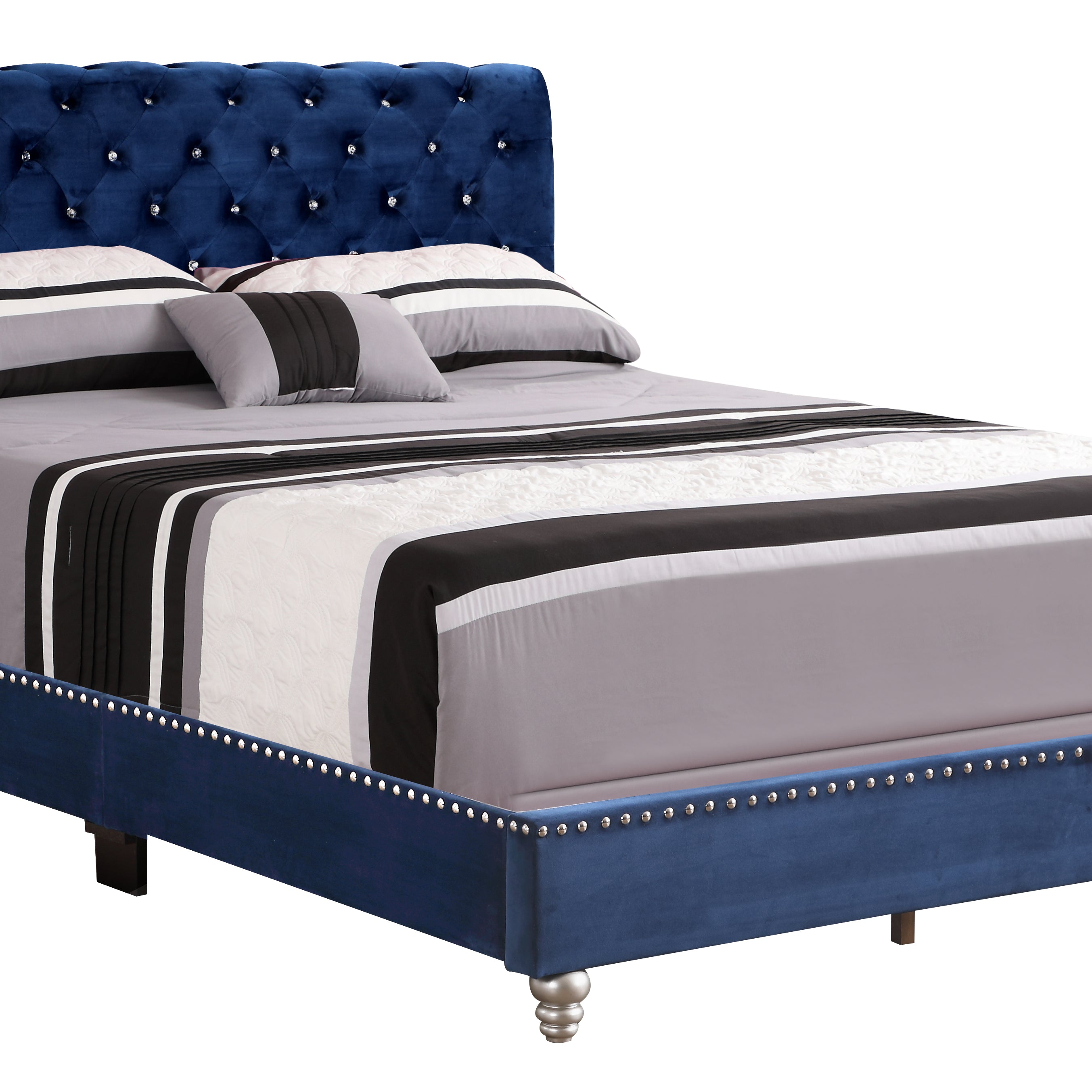 Glory Furniture Maxx G1943-QB-UP Tufted Upholstered Bed , NAVY BLUE--1