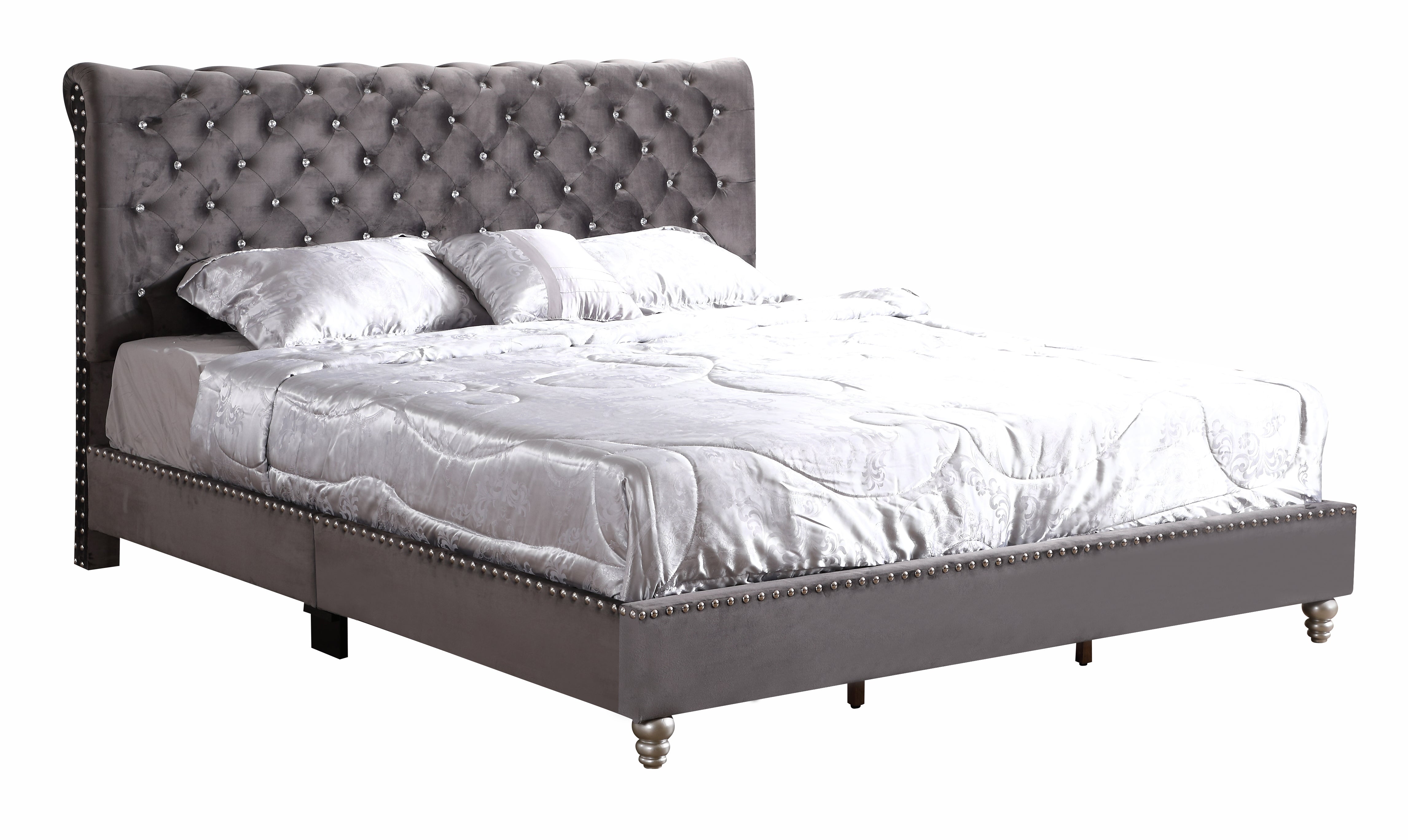 Glory Furniture Maxx G1940-KB-UP Tufted Upholstered Bed , GRAY--1