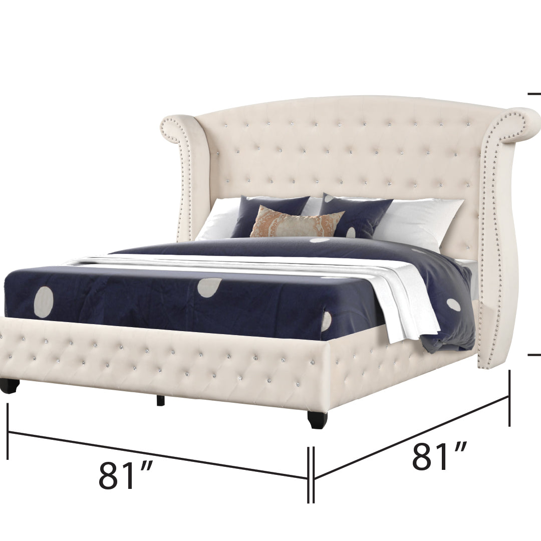 Sophia Crystal Tufted King Bed Made with Wood in Cream--3