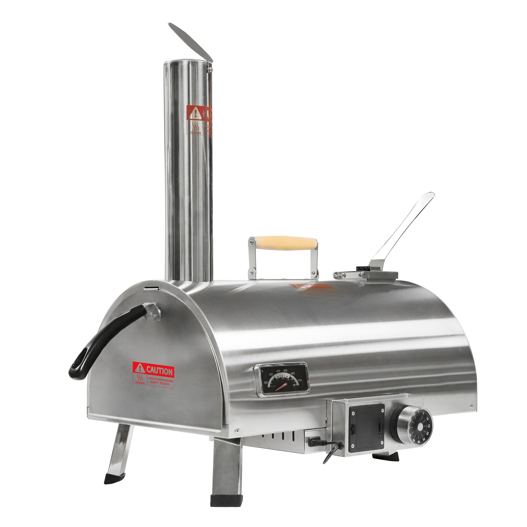 Pizza Oven Outdoor 12" Automatic Rotatable Pizza Ovens Portable Stainless Steel Wood Fired Pizza Oven Pizza Maker with Built-in Thermometer Pizza Cutter Carry Bag--1