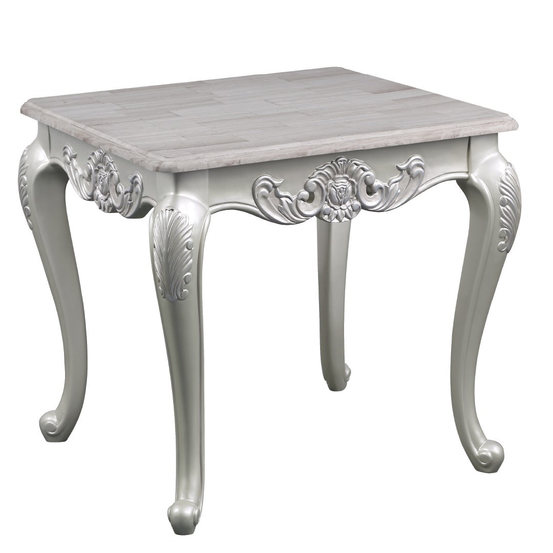 Melrose Traditional Style End Table Made with wood in Silver Finish--1