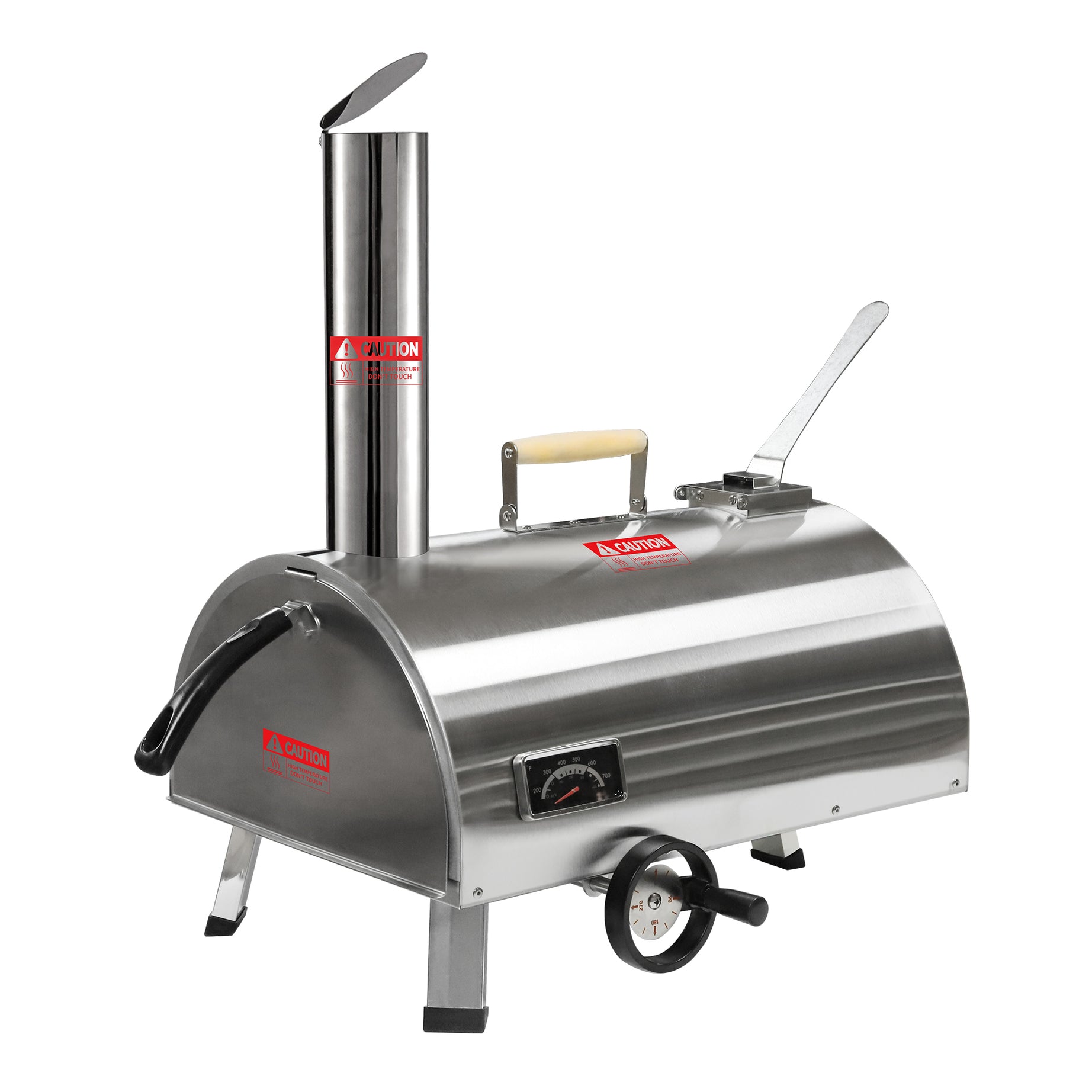 Silver Pizza Oven Outdoor 12" Semi-Automatic Rotatable Pizza Ovens Portable Stainless Steel Wood Fired Pizza Oven Pizza Maker with Built-in Thermometer Pizza Cutter Carry Bag--1