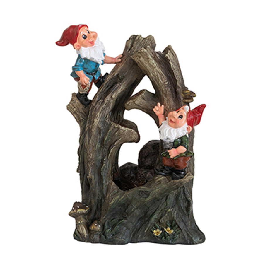 8.3x4.7x13.8" Decorative Woodland Gnome Water Fountain with LED Light, Brown--1