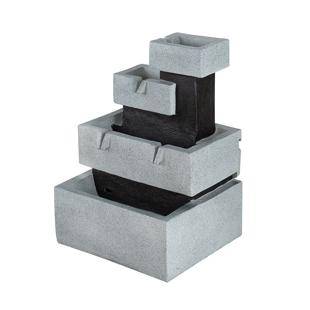 13.6x15.7x22.4" Decorative 4 Tier Gray and Black Block Fountain with Light, for Indoor and Outdoor--1