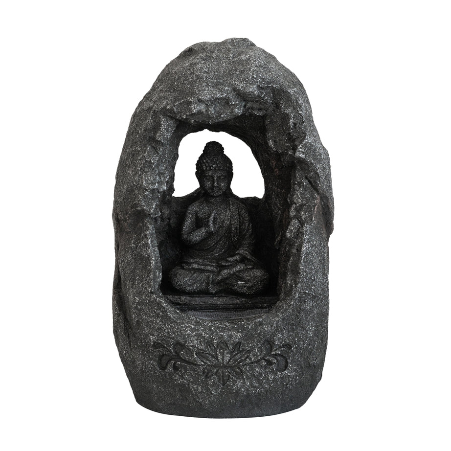 8.3x5.9x13.6" Decorative Gray Tabletop Water Fountain with Sitting Buddha and LED Light, for Indoor Outdoor--1