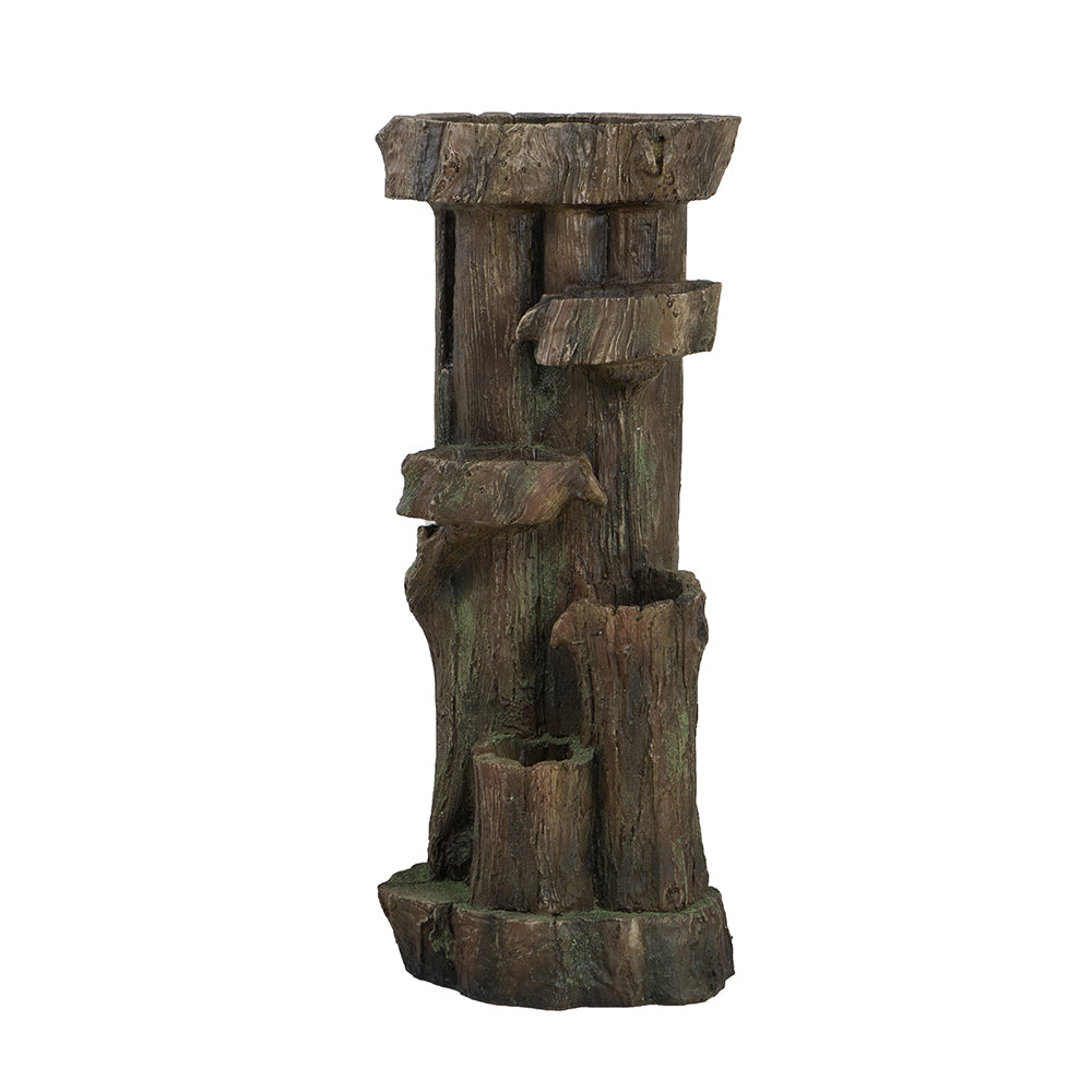 11x13.4x31.5" Rustic Decorative Tree Trunk 5 Tier Water Fountain, with Light and Pump, for Indoor and Outdoor--1