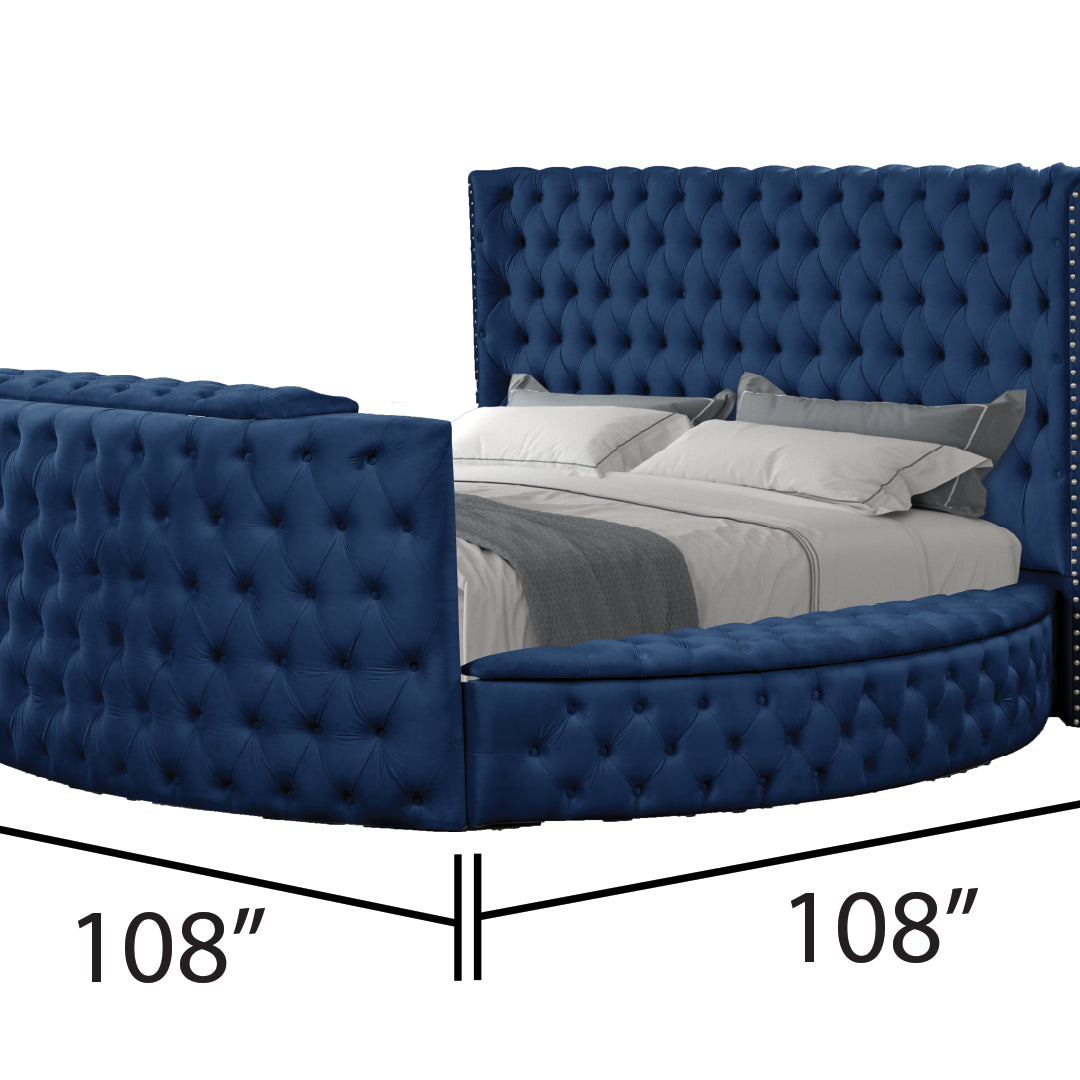 Maya Modern Style Crystal Tufted Queen Bed  Made with wood in Blue--5