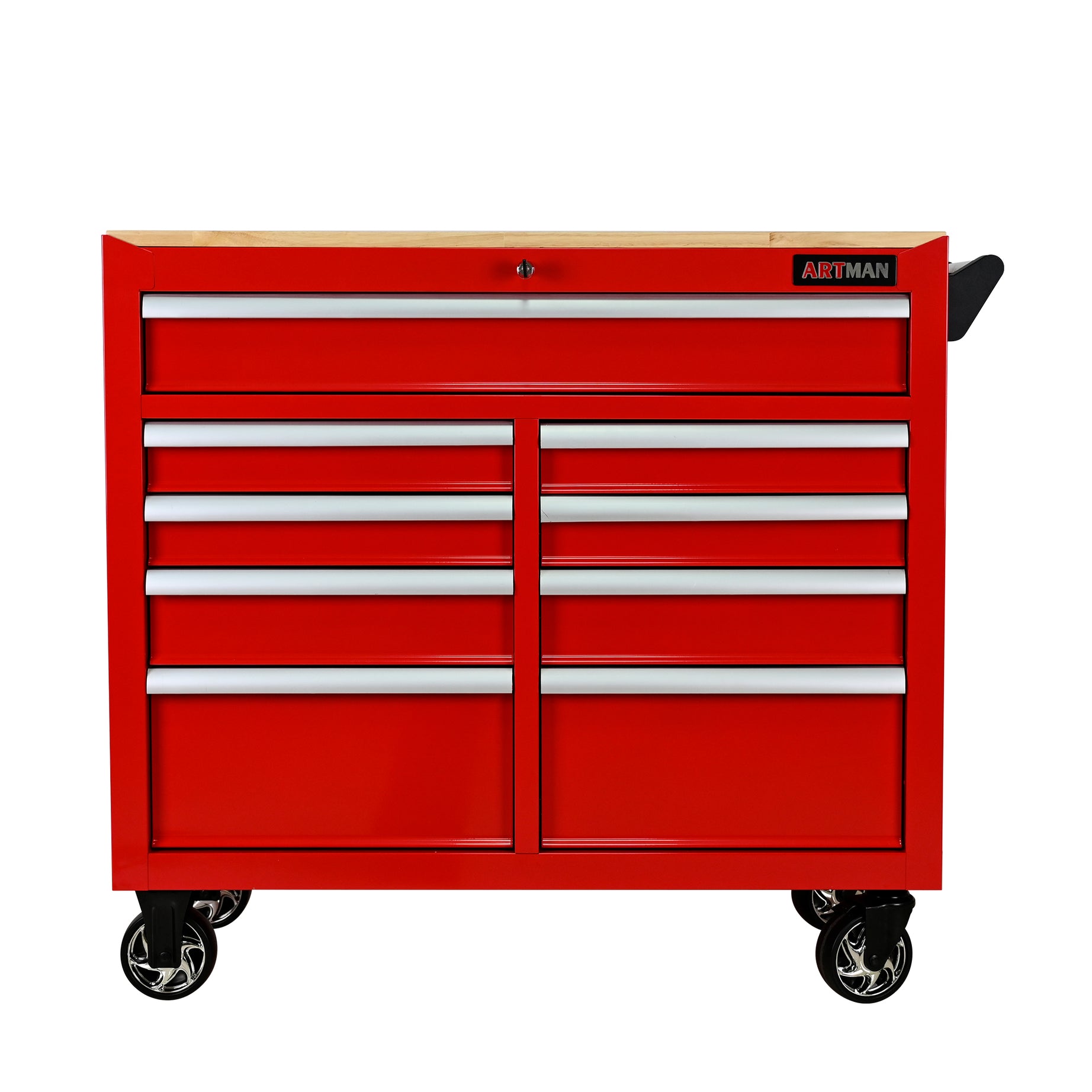 9 DRAWERS MULTIFUNCTIONAL TOOL CART WITH WHEELS AND WOODEN TOP--1