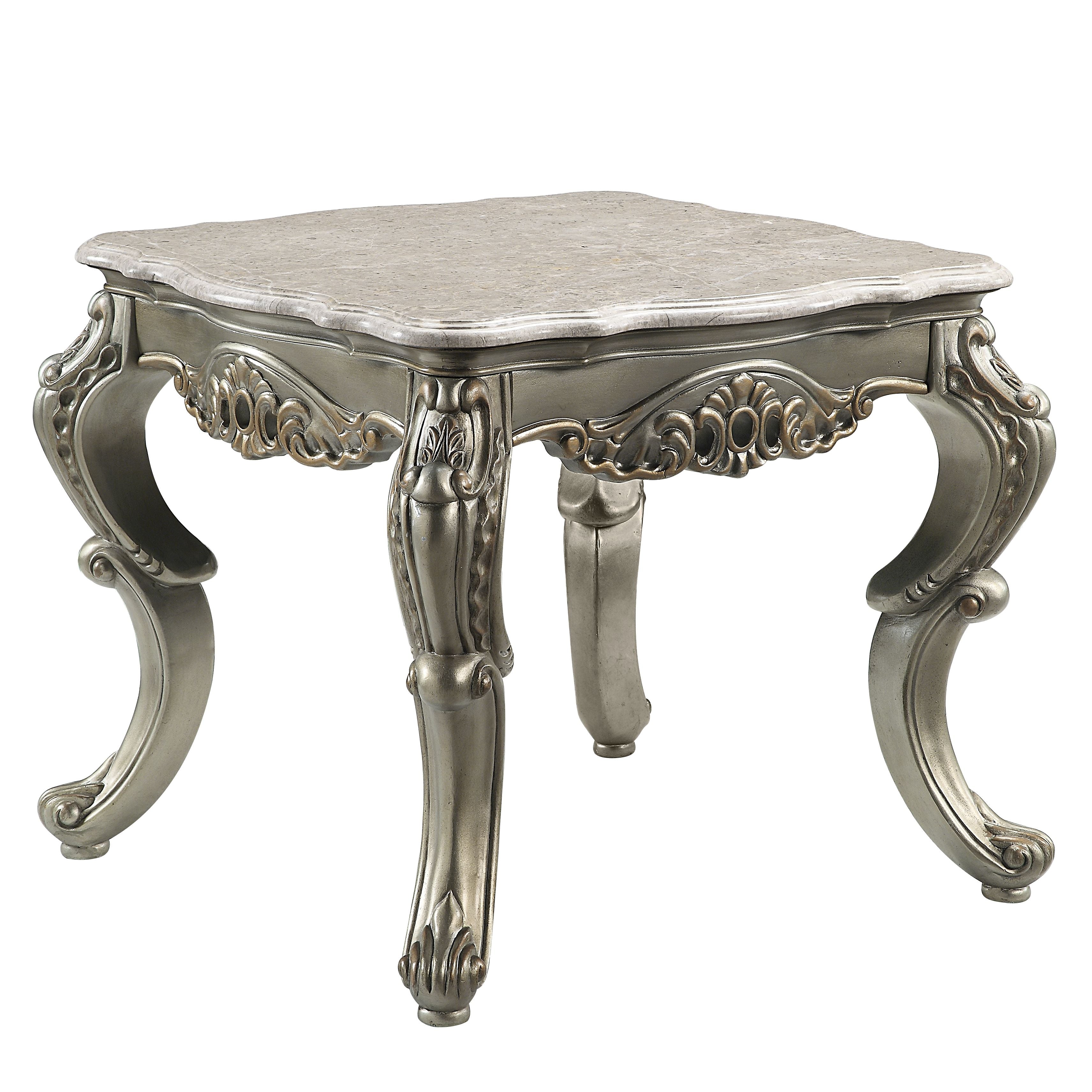 ACME Miliani End Table, Natural Marble & Antique Bronze Finish LV01784--1