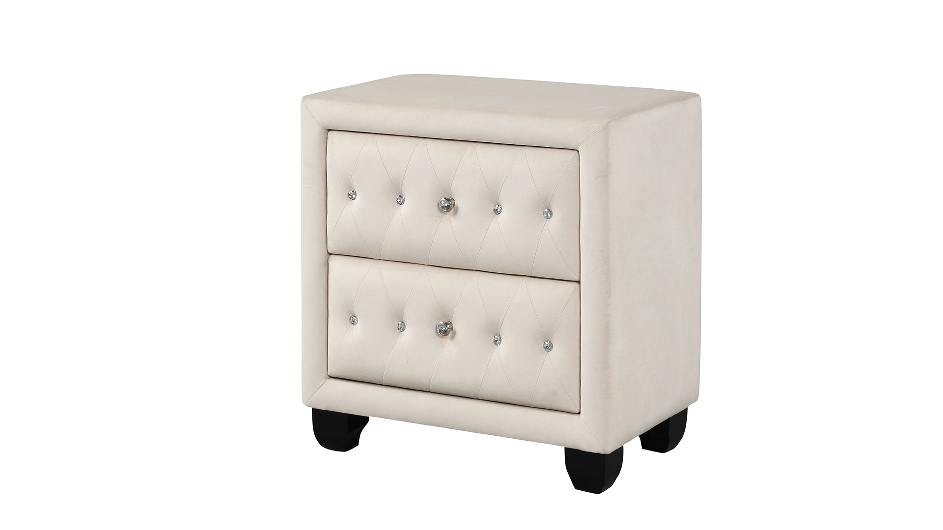 Sophia Modern Style Crystal Tufted 2-Drawer Nightstand Upholstered with Velvet Fabric Made with Wood in Cream--2