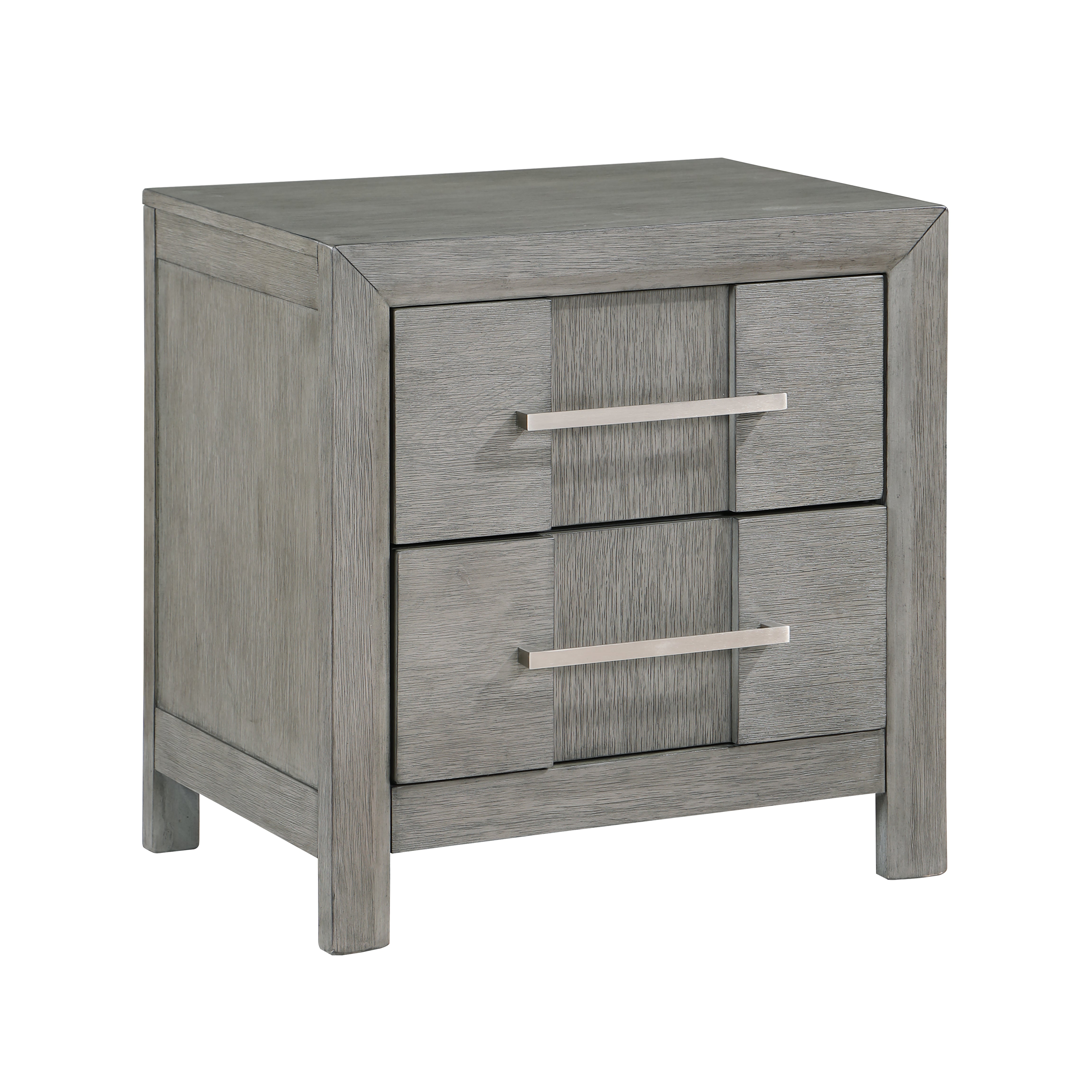 Kenzo Modern Style 2-Drawer Night stand with Silver Coated metal Handles made with wood in Gray Color--1