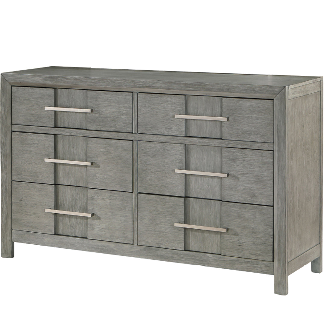 Kenzo Modern Style 6-Drawer Dresser Silver Coated metal Handles made with wood in Gray Color--1