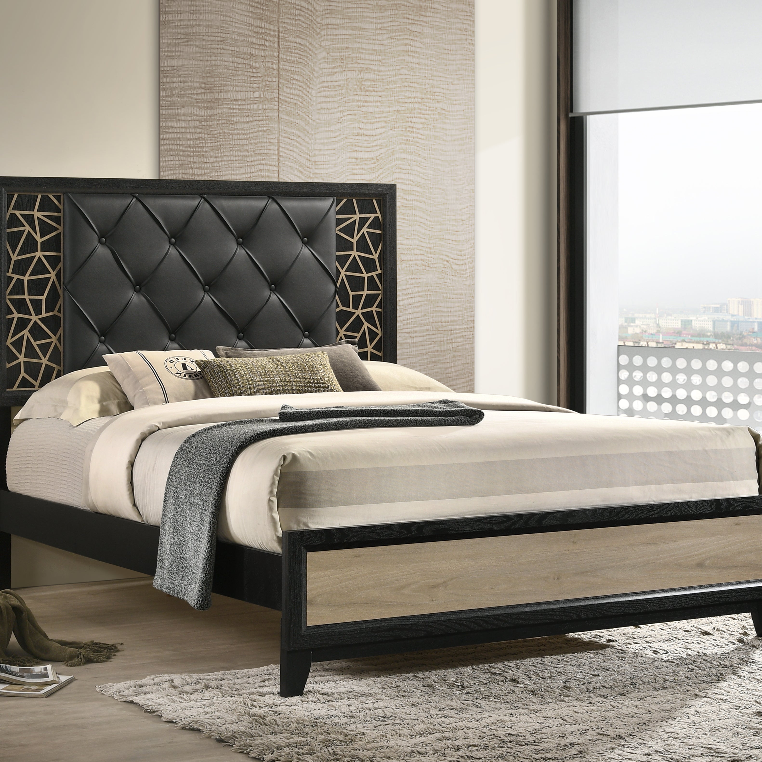 Selena Modern & Contemporary Queen Bed Made with Wood in Black and Natural--1