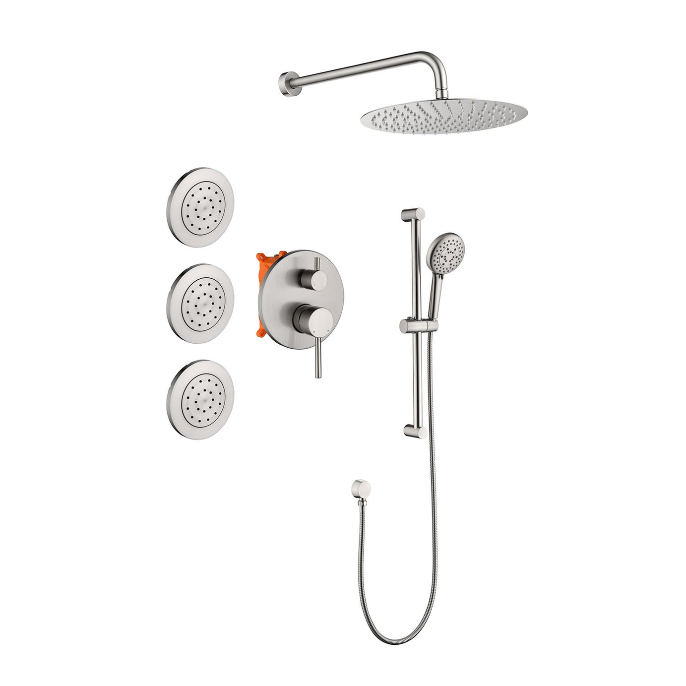 Shower System with Shower Head, Hand Shower, Slide Bar, Bodysprays, Shower Arm, Hose, Valve Trim, and Lever Handles--1