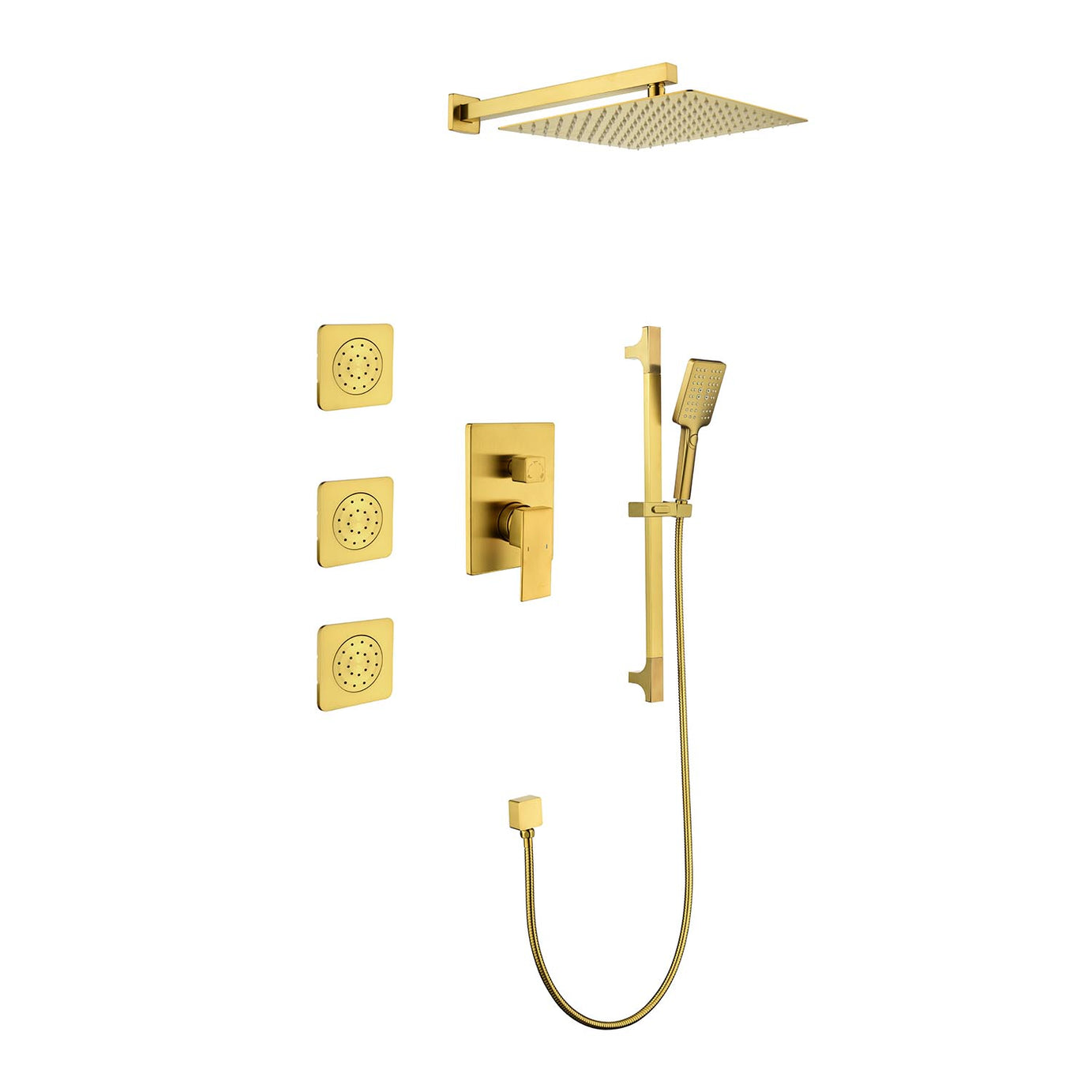 Shower System with Shower Head, Hand Shower, Slide Bar, Bodysprays, Shower Arm, Hose, Valve Trim, and Lever Handles--1