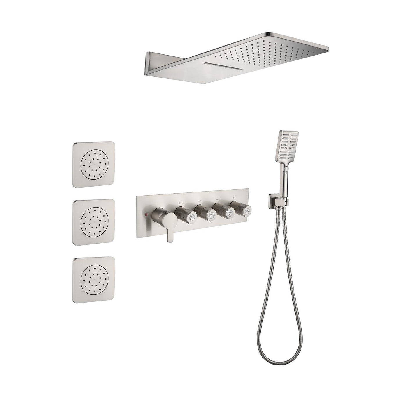 Wall Mounted Waterfall Rain Shower System With 3 Body Sprays & Handheld Shower--1