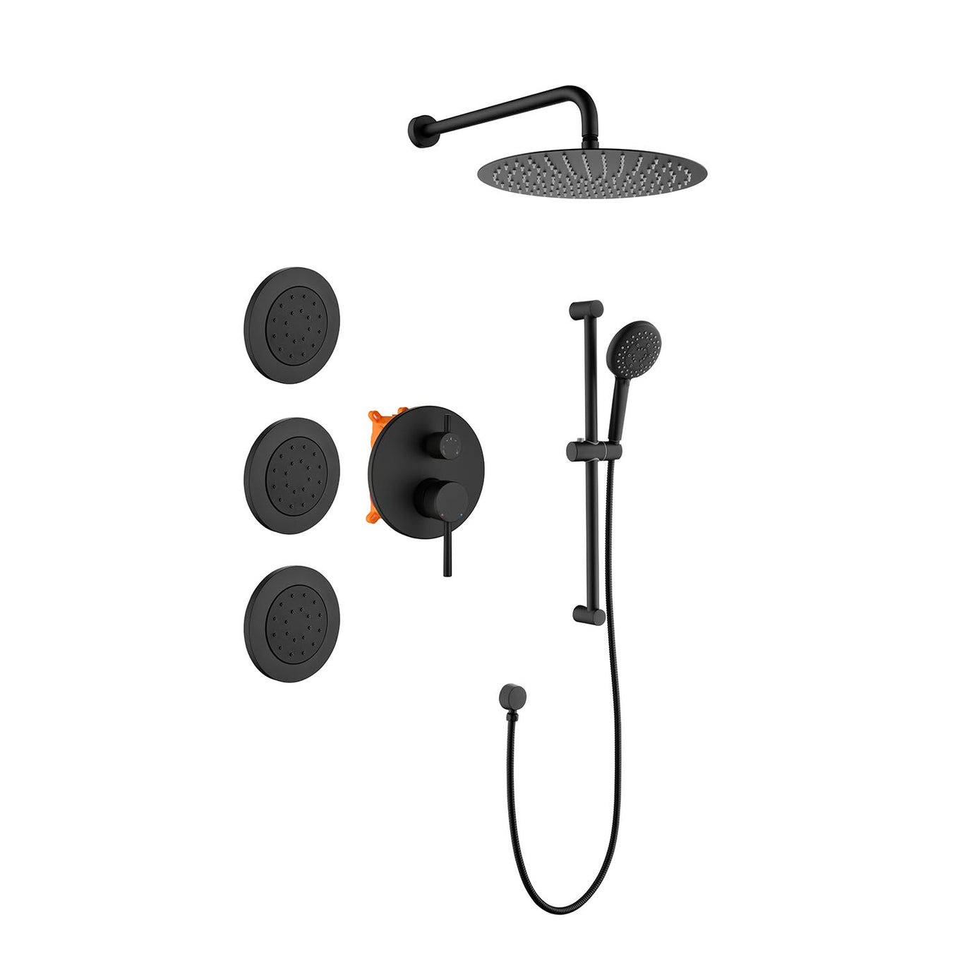 Shower System with Shower Head, Hand Shower, Slide Bar, Bodysprays, Shower Arm, Hose, Valve Trim, and Lever Handles--1