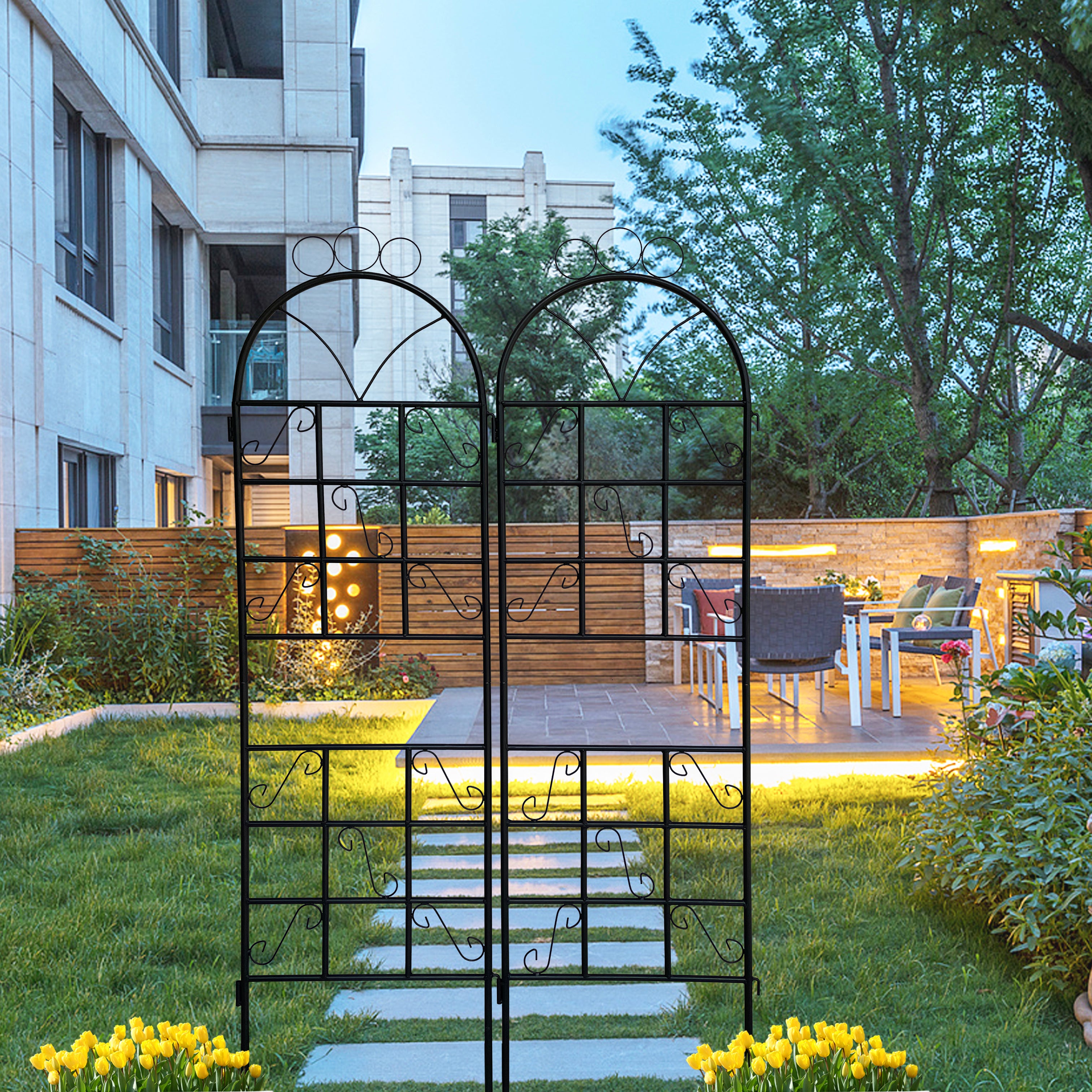 1Set (2pcs)  Metal Garden Trellis for Climbing Plants Outdoor Rustproof Plant Support-Black--1