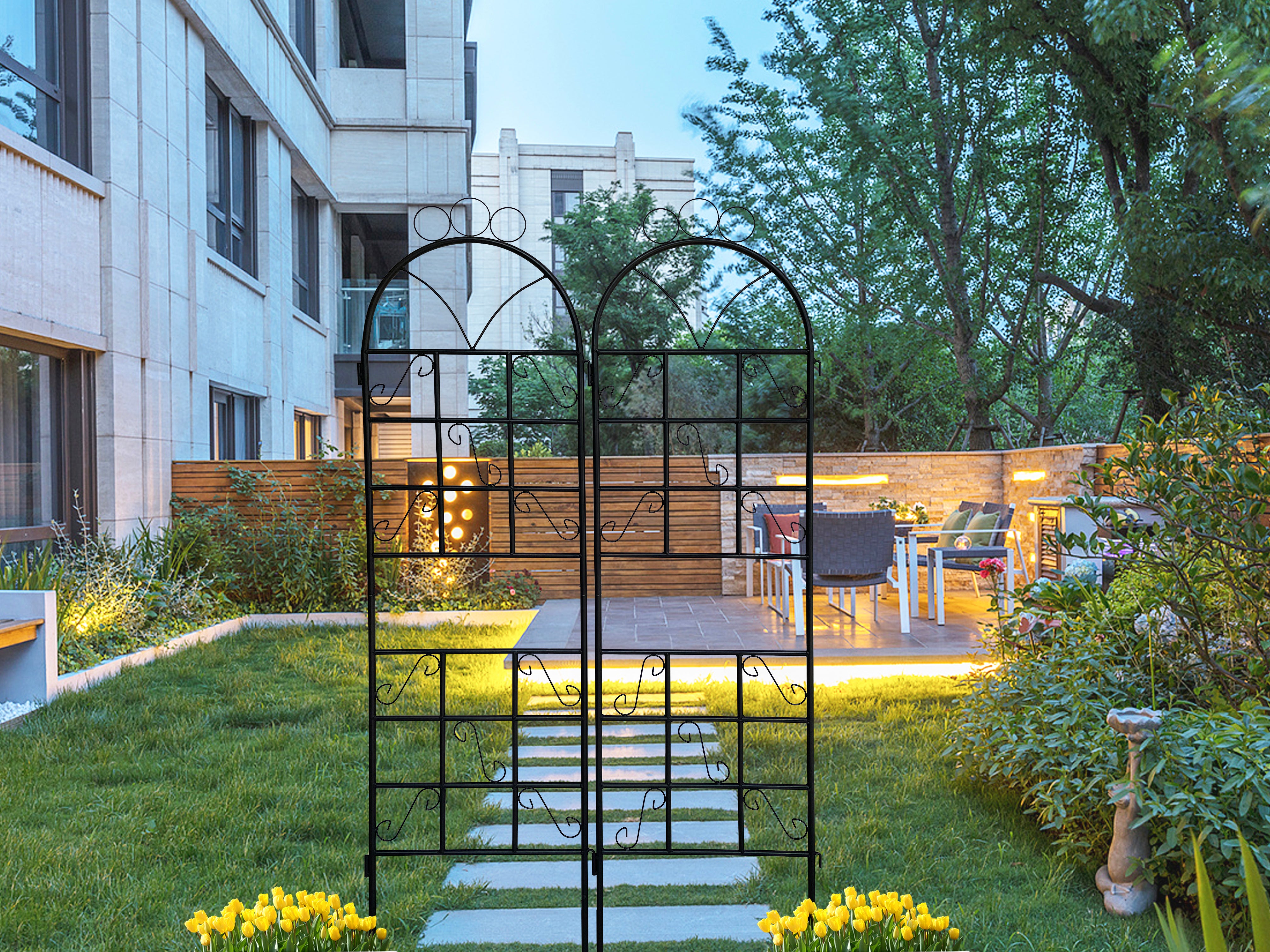 1Set (2pcs)  Metal Garden Trellis for Climbing Plants Outdoor Rustproof Plant Support-Black--1